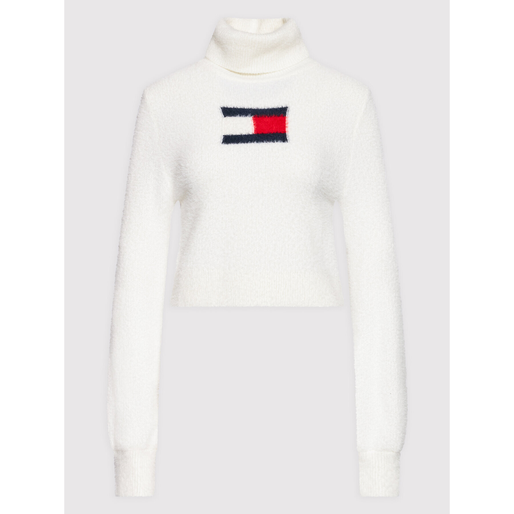 Tommy Jeans Rolák Furry Flag DW0DW11719 Biela Cropped Fit - Pepit.sk