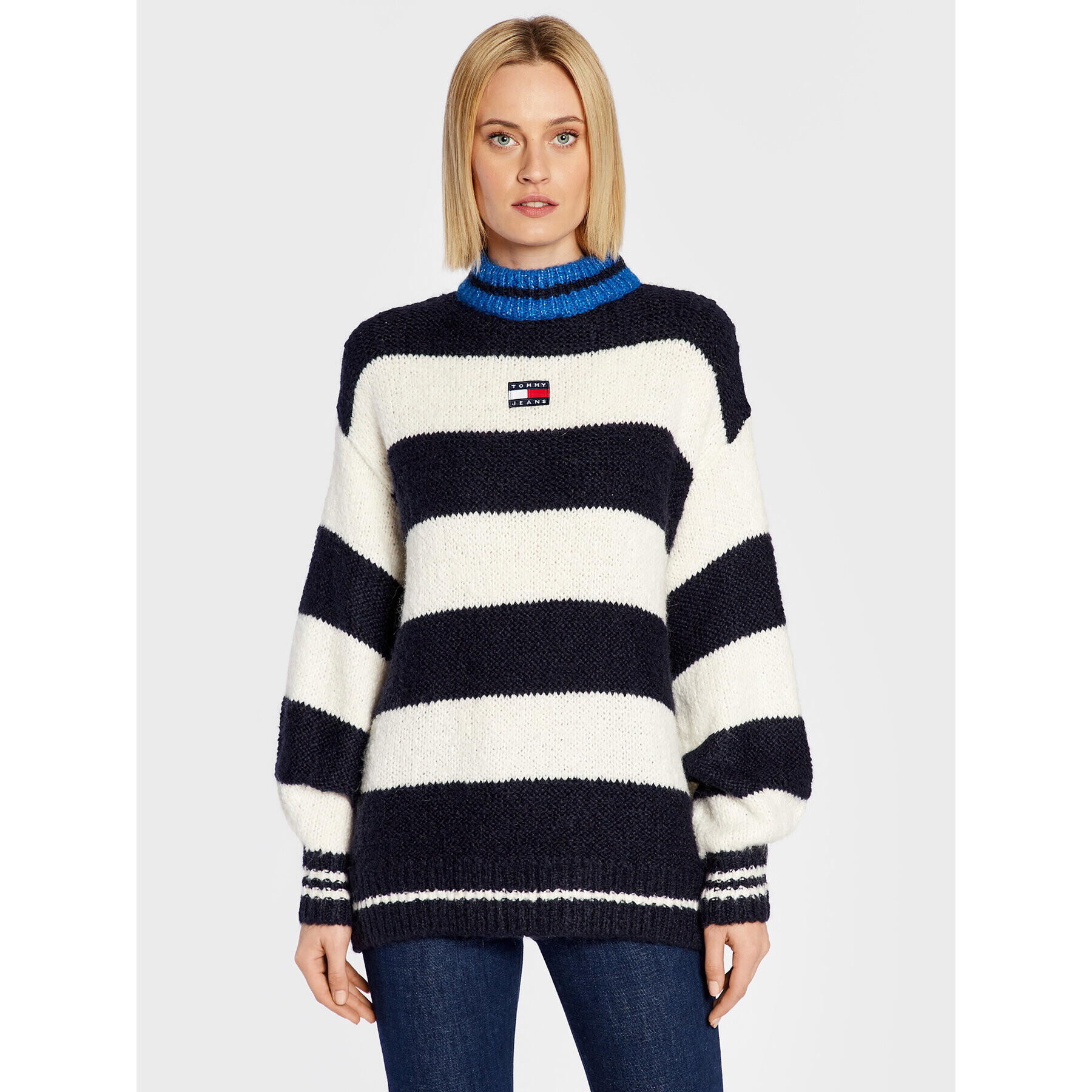 Tommy Jeans Sveter Blockstripe DW0DW14275 Tmavomodrá Oversize - Pepit.sk