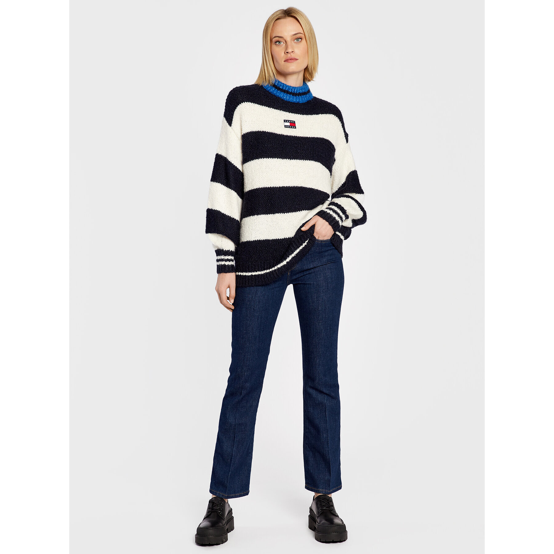 Tommy Jeans Sveter Blockstripe DW0DW14275 Tmavomodrá Oversize - Pepit.sk