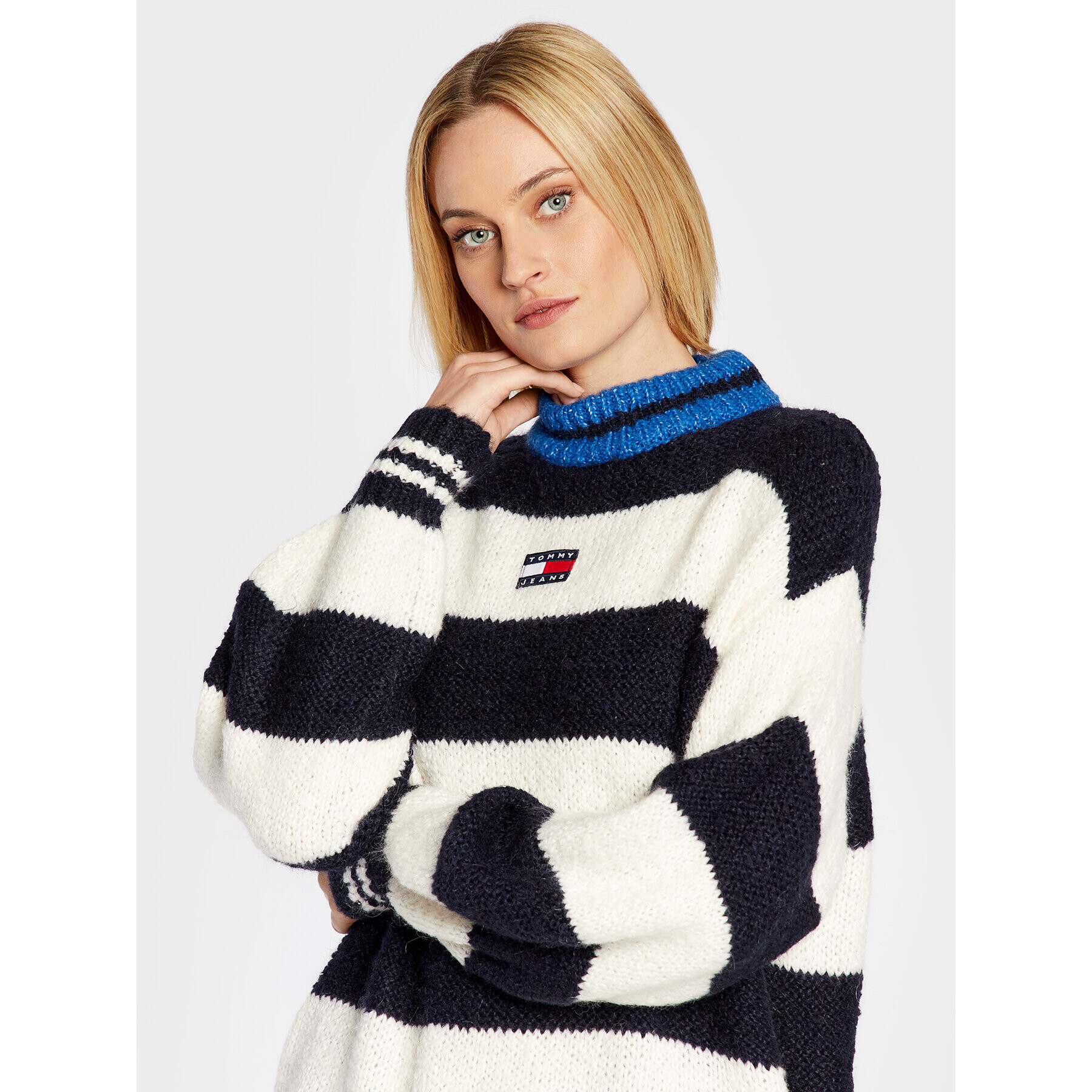 Tommy Jeans Sveter Blockstripe DW0DW14275 Tmavomodrá Oversize - Pepit.sk