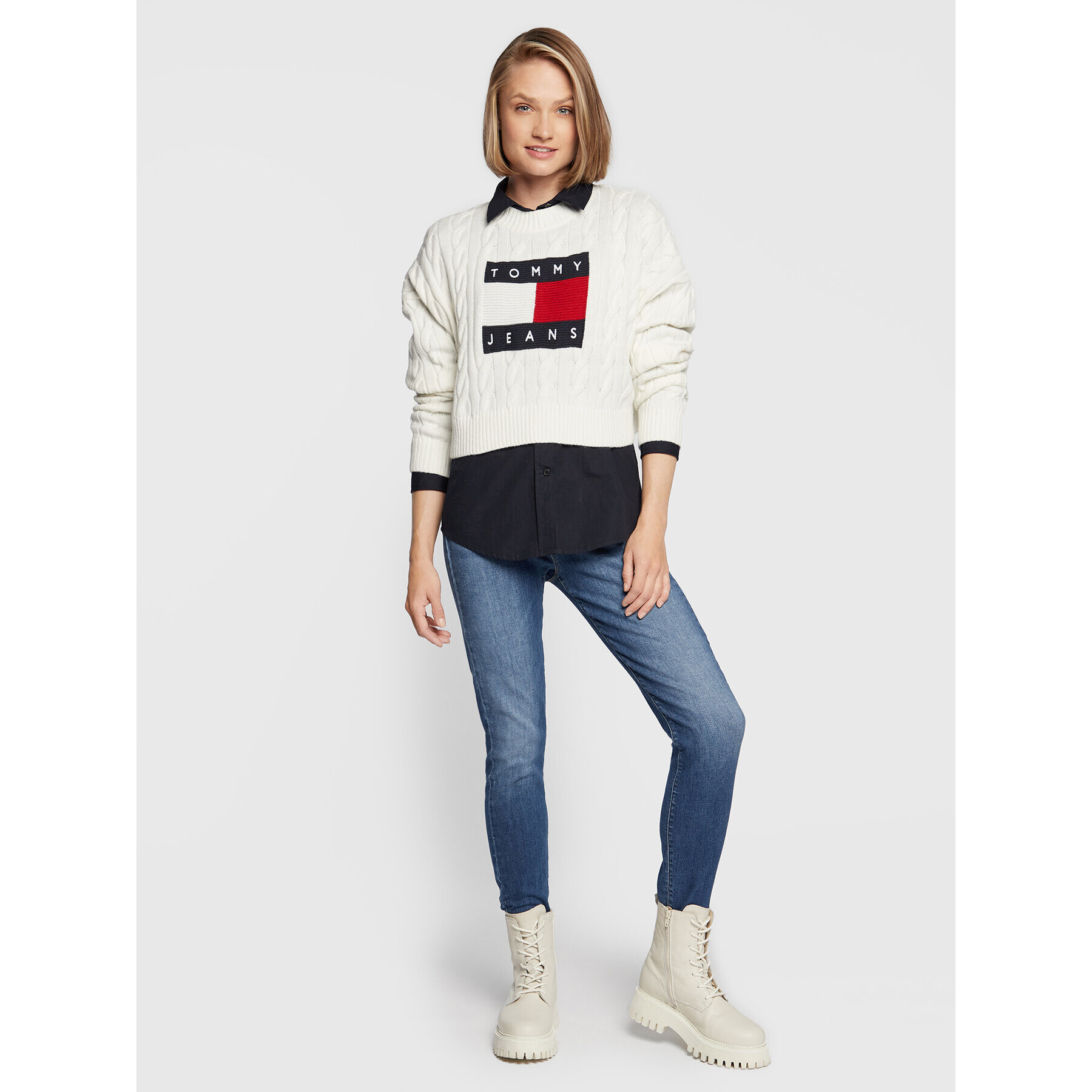 Tommy Jeans Sveter Center Flag DW0DW14261 Béžová Boxy Fit - Pepit.sk