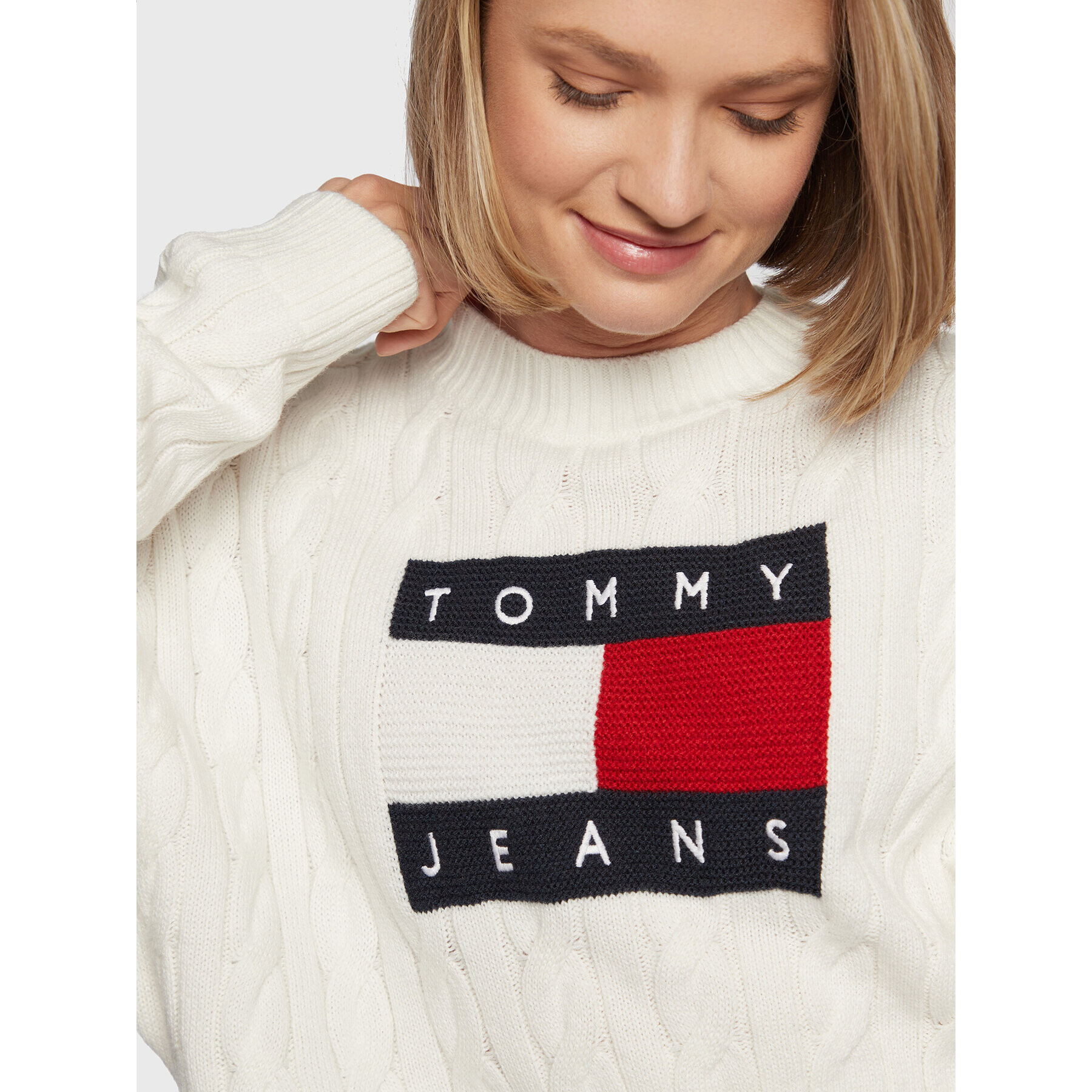 Tommy Jeans Sveter Center Flag DW0DW14261 Béžová Boxy Fit - Pepit.sk