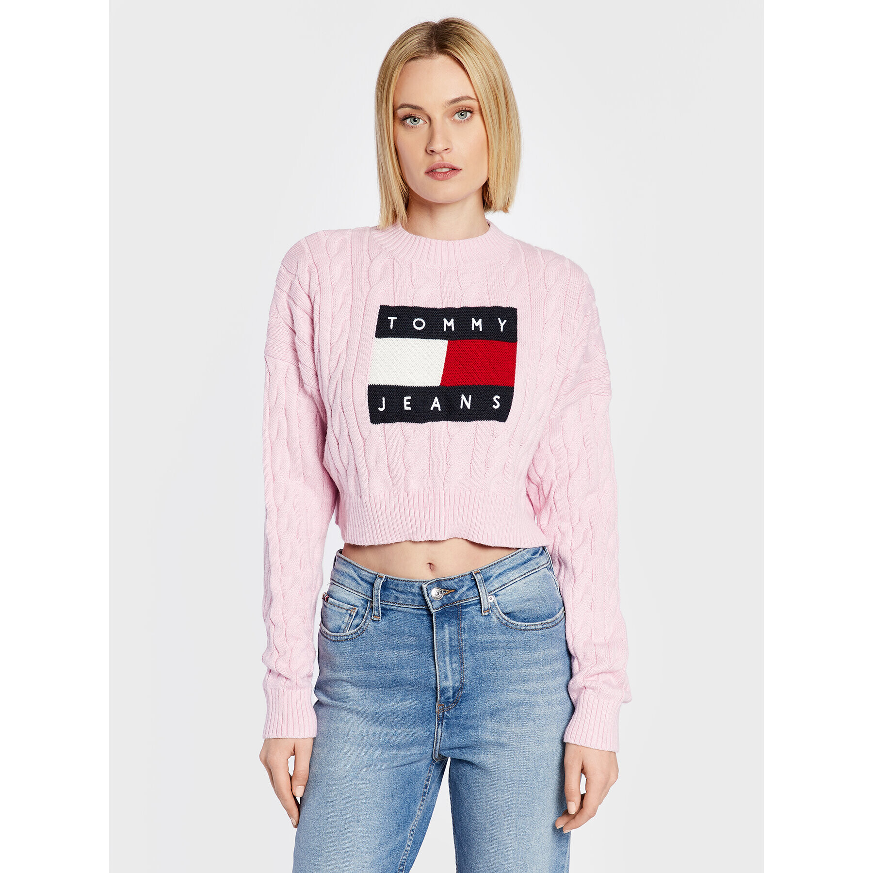 Tommy Jeans Sveter Center Flag DW0DW14261 Ružová Boxy Fit - Pepit.sk