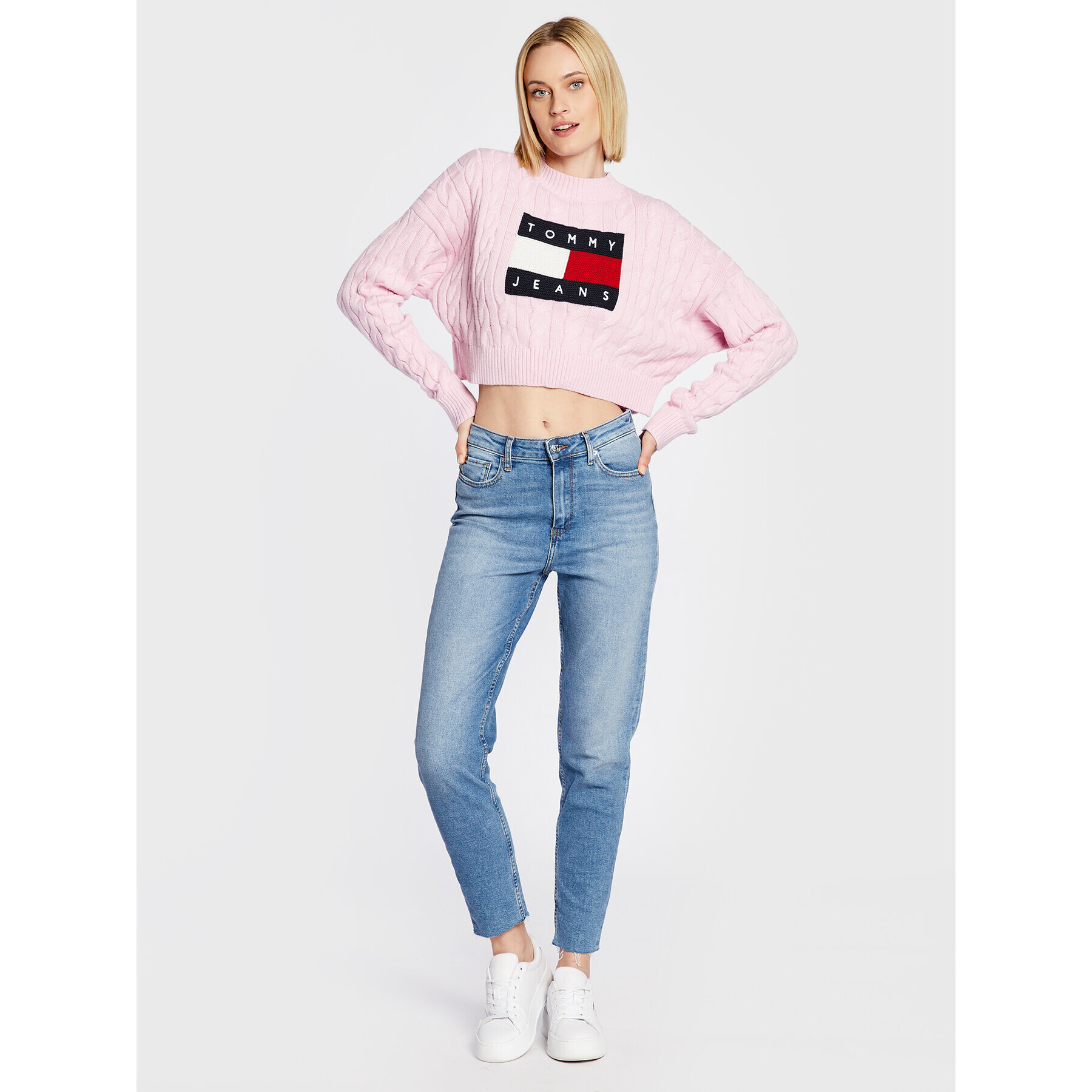 Tommy Jeans Sveter Center Flag DW0DW14261 Ružová Boxy Fit - Pepit.sk