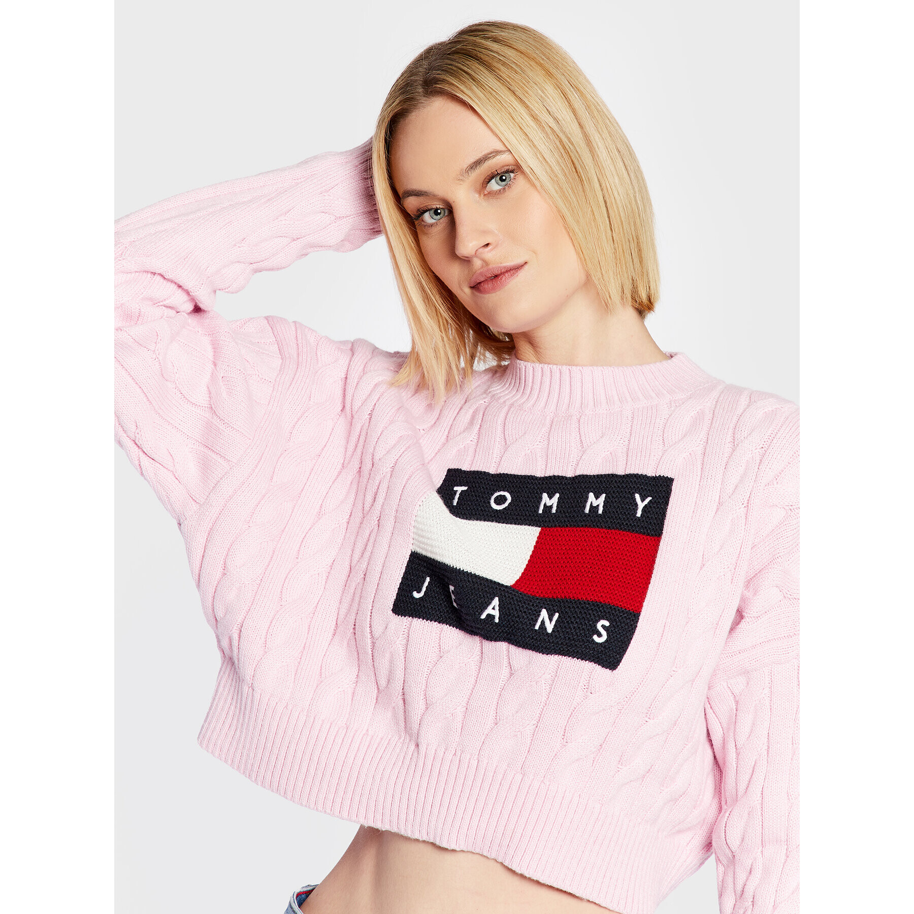 Tommy Jeans Sveter Center Flag DW0DW14261 Ružová Boxy Fit - Pepit.sk