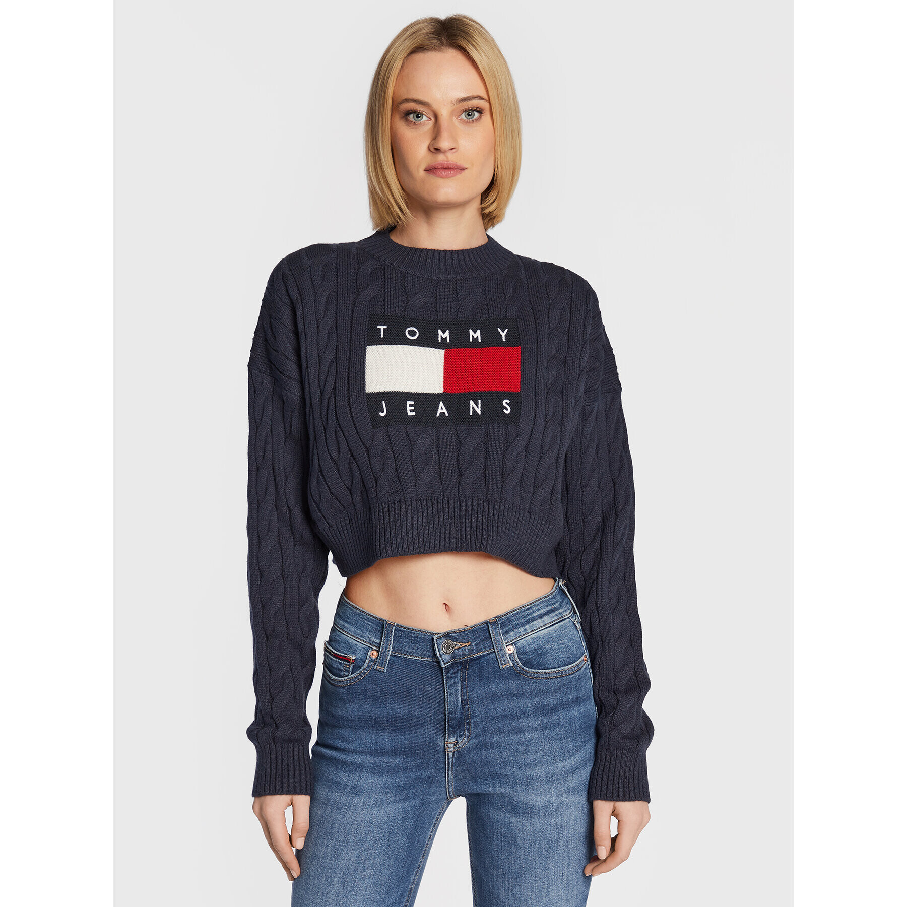 Tommy Jeans Sveter Center Flag DW0DW14261 Tmavomodrá Boxy Fit - Pepit.sk