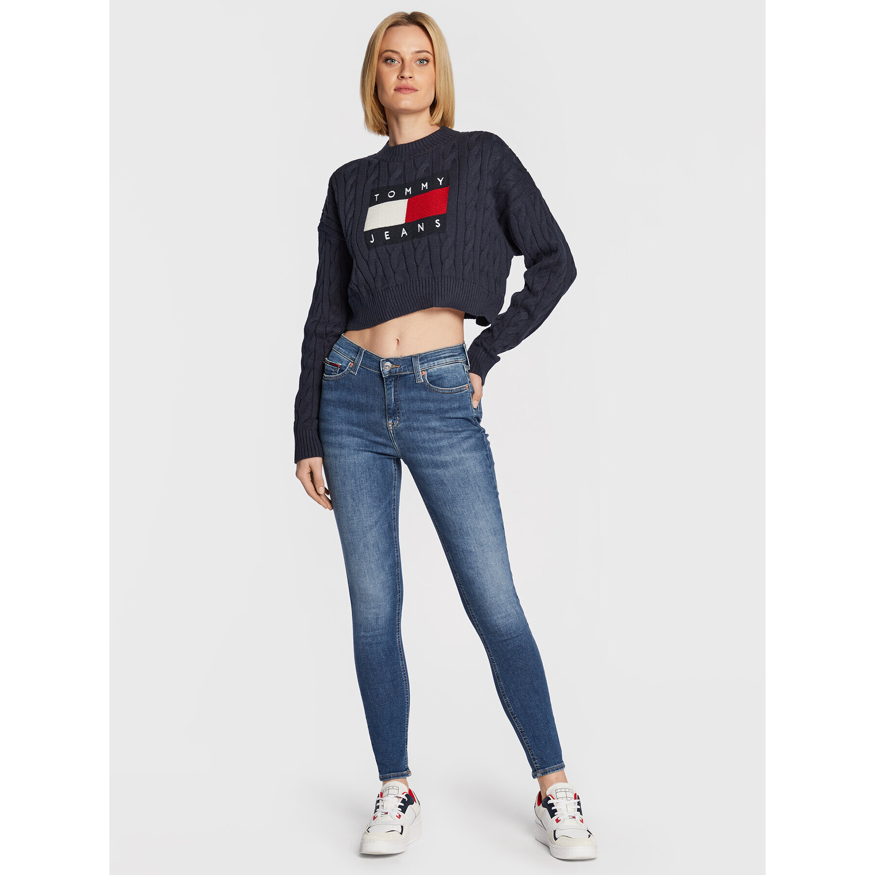 Tommy Jeans Sveter Center Flag DW0DW14261 Tmavomodrá Boxy Fit - Pepit.sk