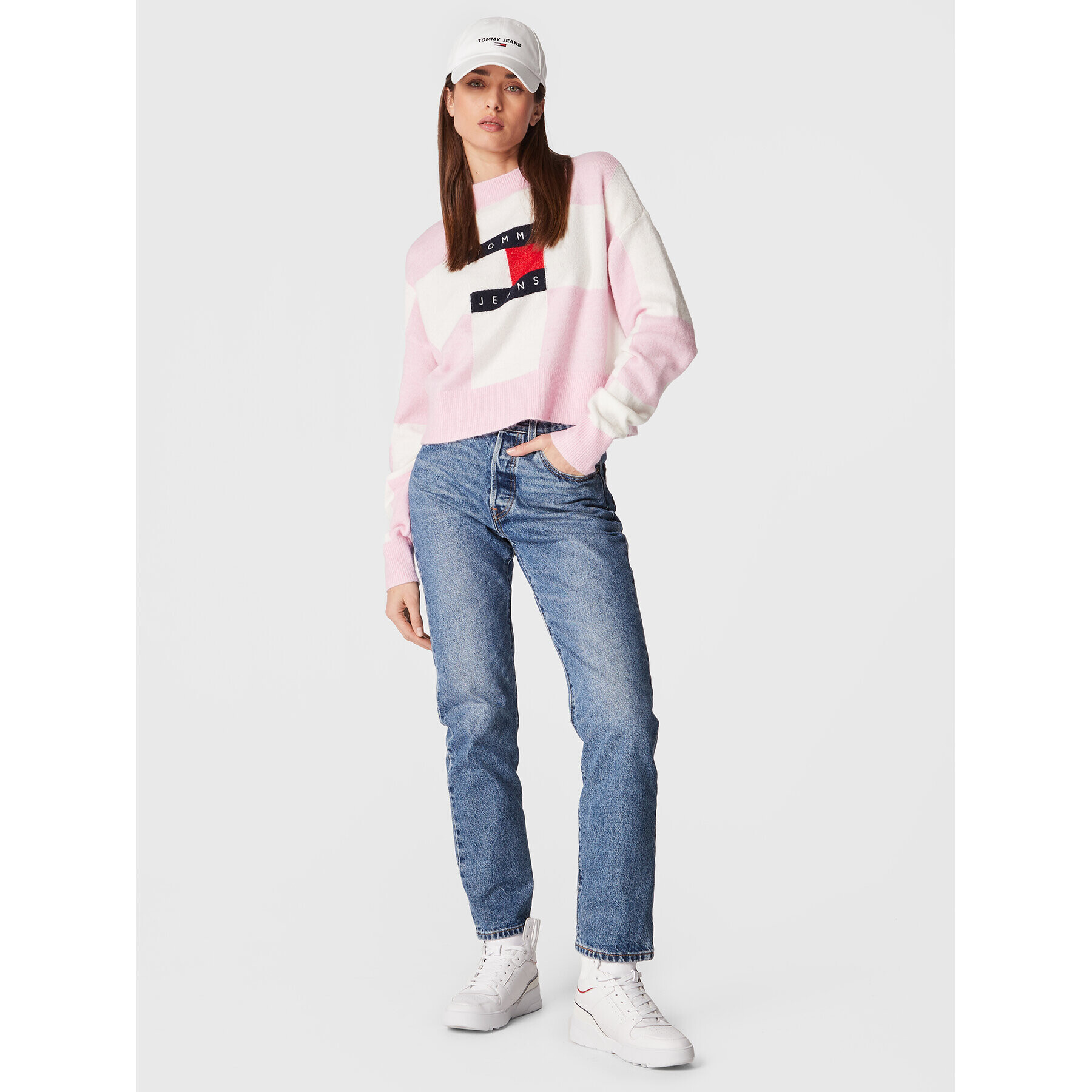 Tommy Jeans Sveter Checker Flag DW0DW14316 Ružová Relaxed Fit - Pepit.sk