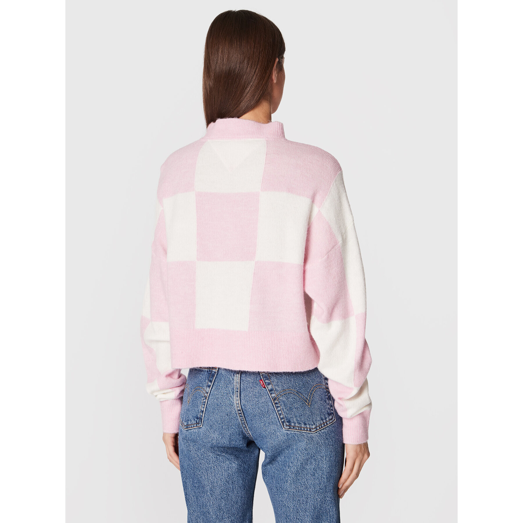 Tommy Jeans Sveter Checker Flag DW0DW14316 Ružová Relaxed Fit - Pepit.sk