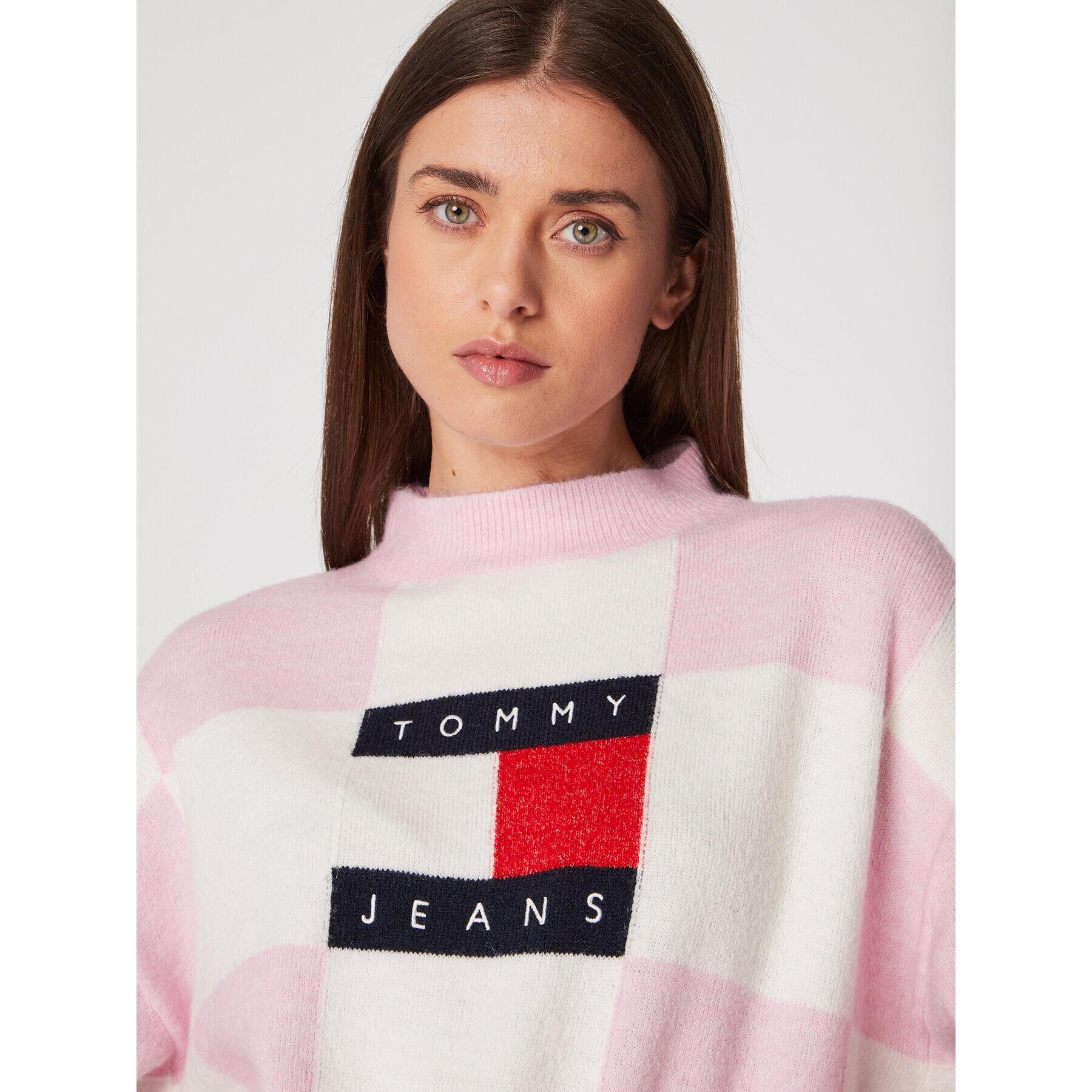 Tommy Jeans Sveter Checker Flag DW0DW14316 Ružová Relaxed Fit - Pepit.sk