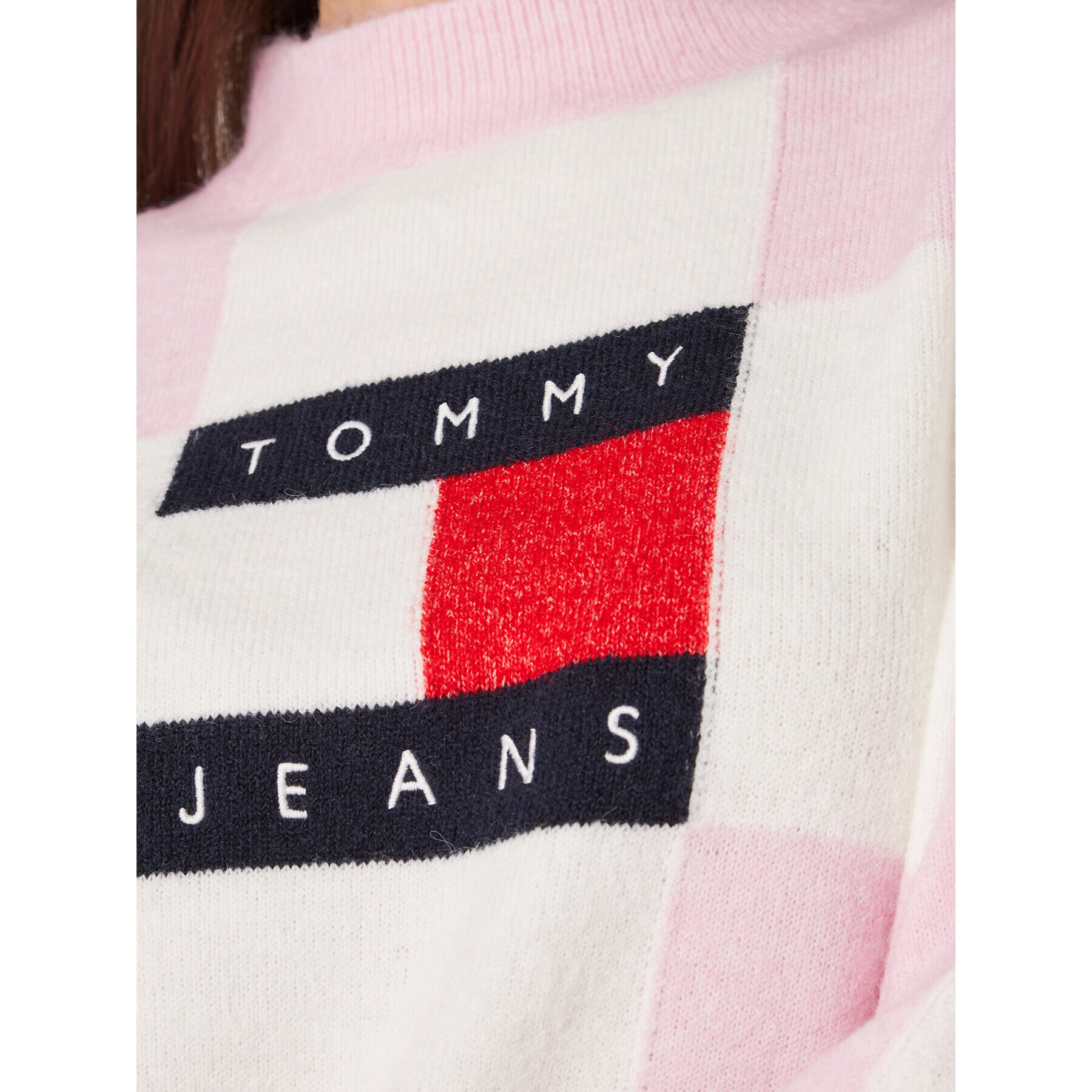 Tommy Jeans Sveter Checker Flag DW0DW14316 Ružová Relaxed Fit - Pepit.sk