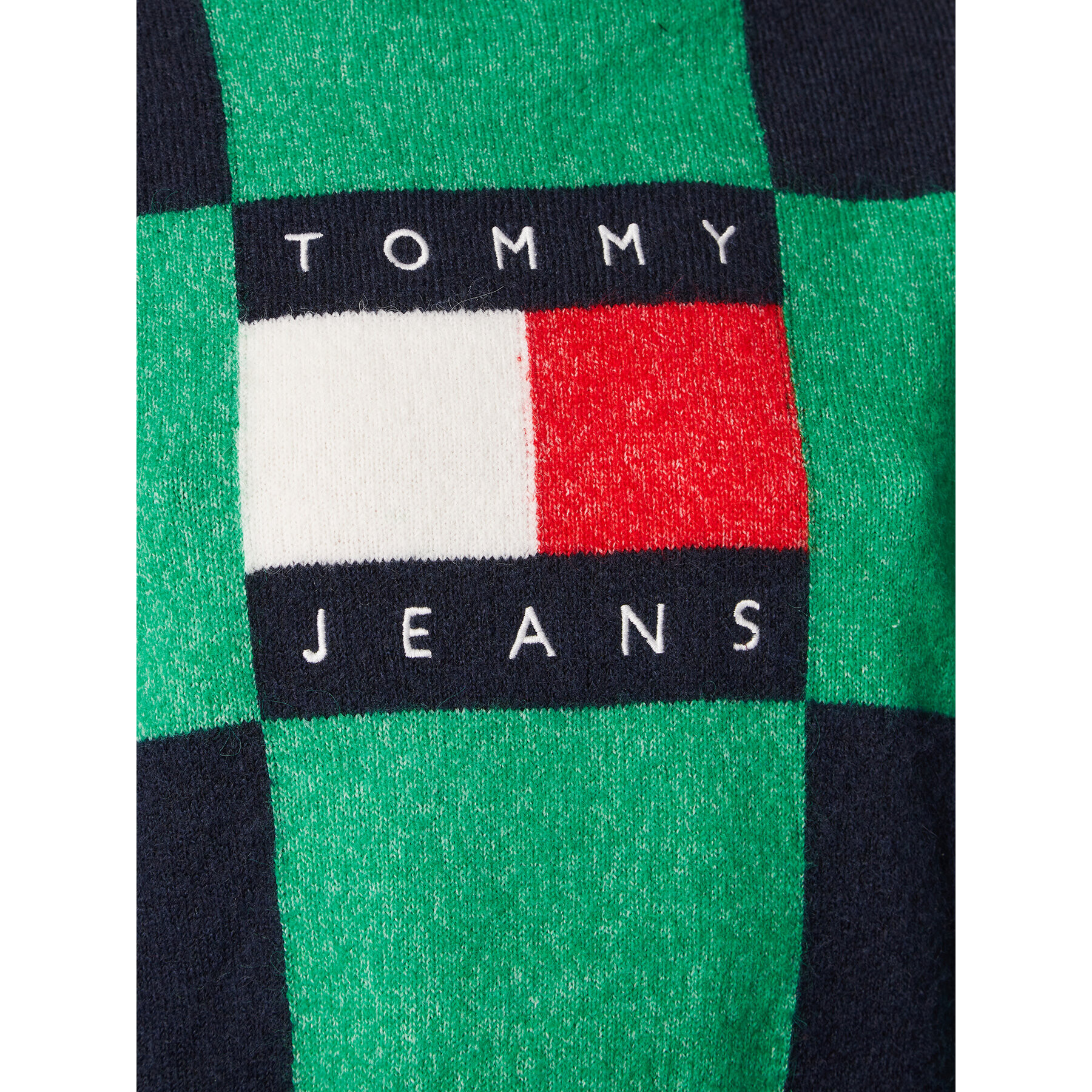 Tommy Jeans Sveter Checker Flag DW0DW14316 Zelená Relaxed Fit - Pepit.sk