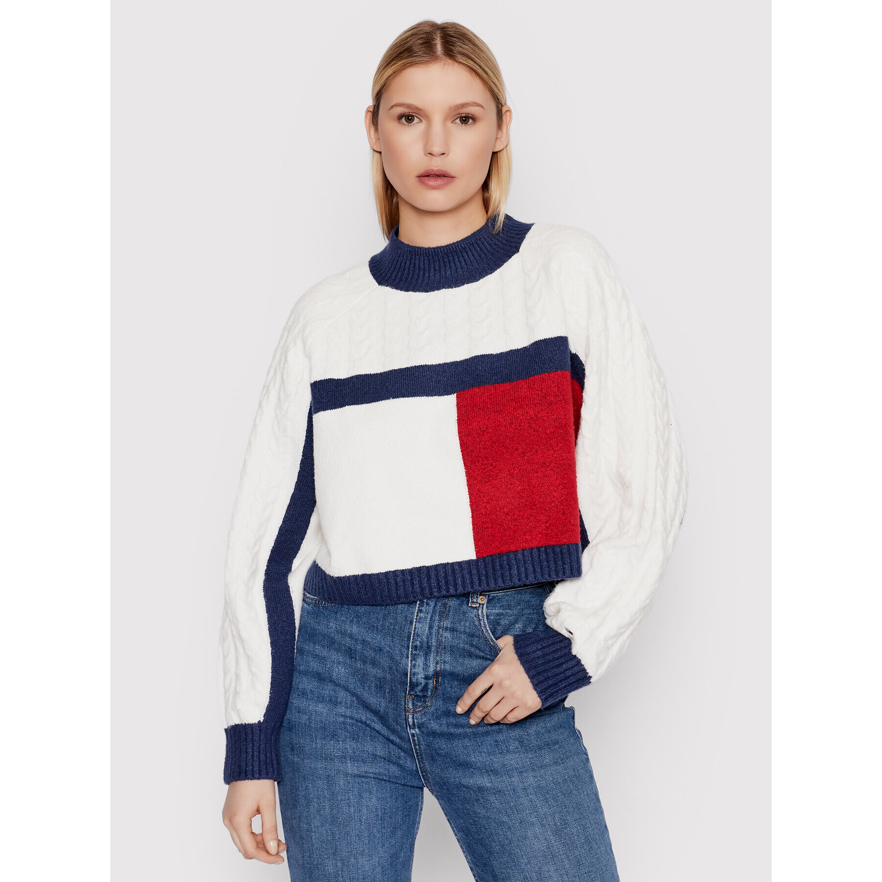 Tommy Jeans Sveter Crop Flag Rwb DW0DW12029 Béžová Boxy Fit - Pepit.sk