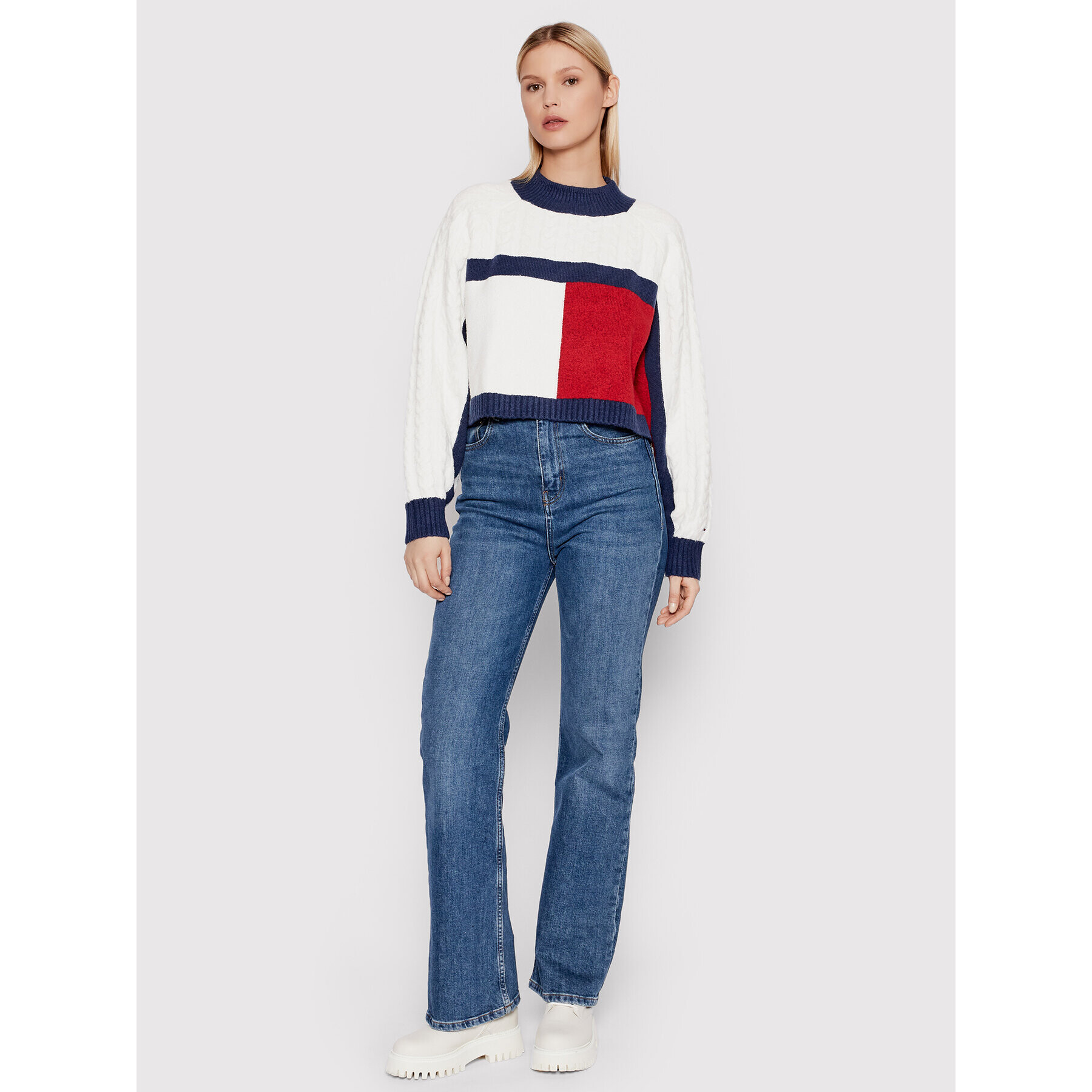 Tommy Jeans Sveter Crop Flag Rwb DW0DW12029 Béžová Boxy Fit - Pepit.sk