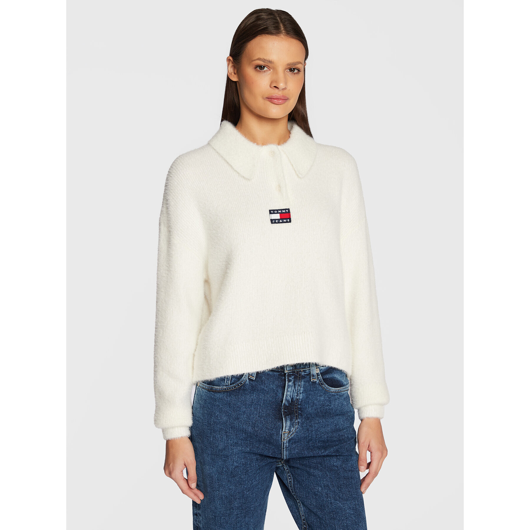 Tommy Jeans Sveter DW0DW14320 Écru Cropp Fit - Pepit.sk