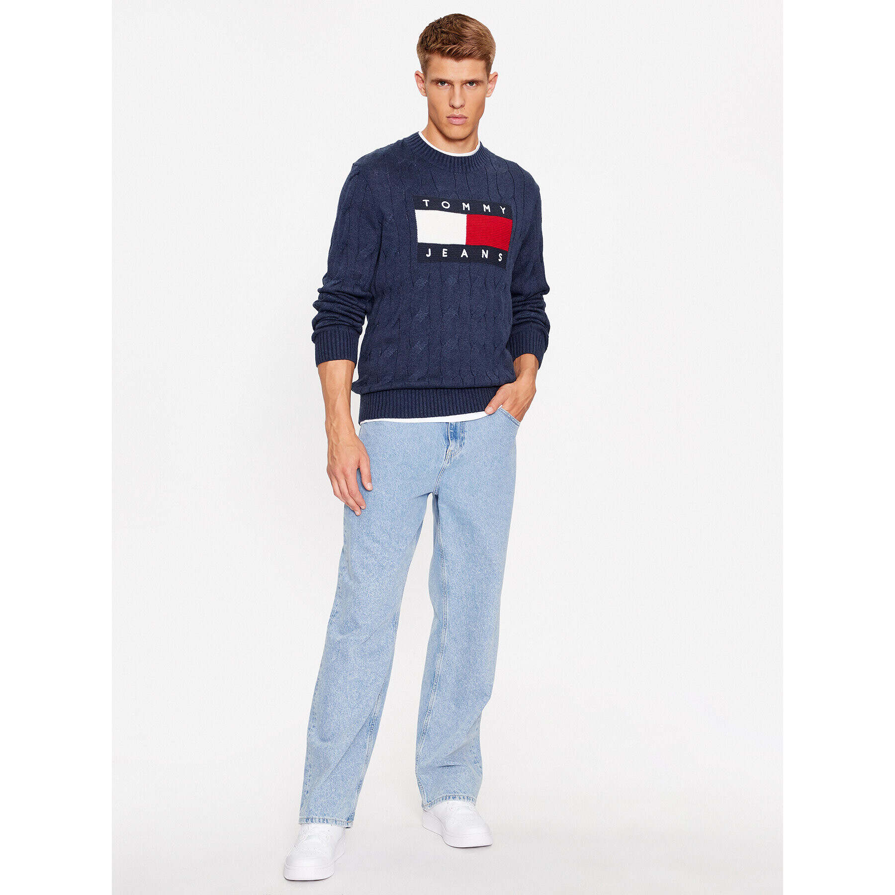 Tommy Jeans Sveter Flag DM0DM17762 Tmavomodrá Relaxed Fit - Pepit.sk