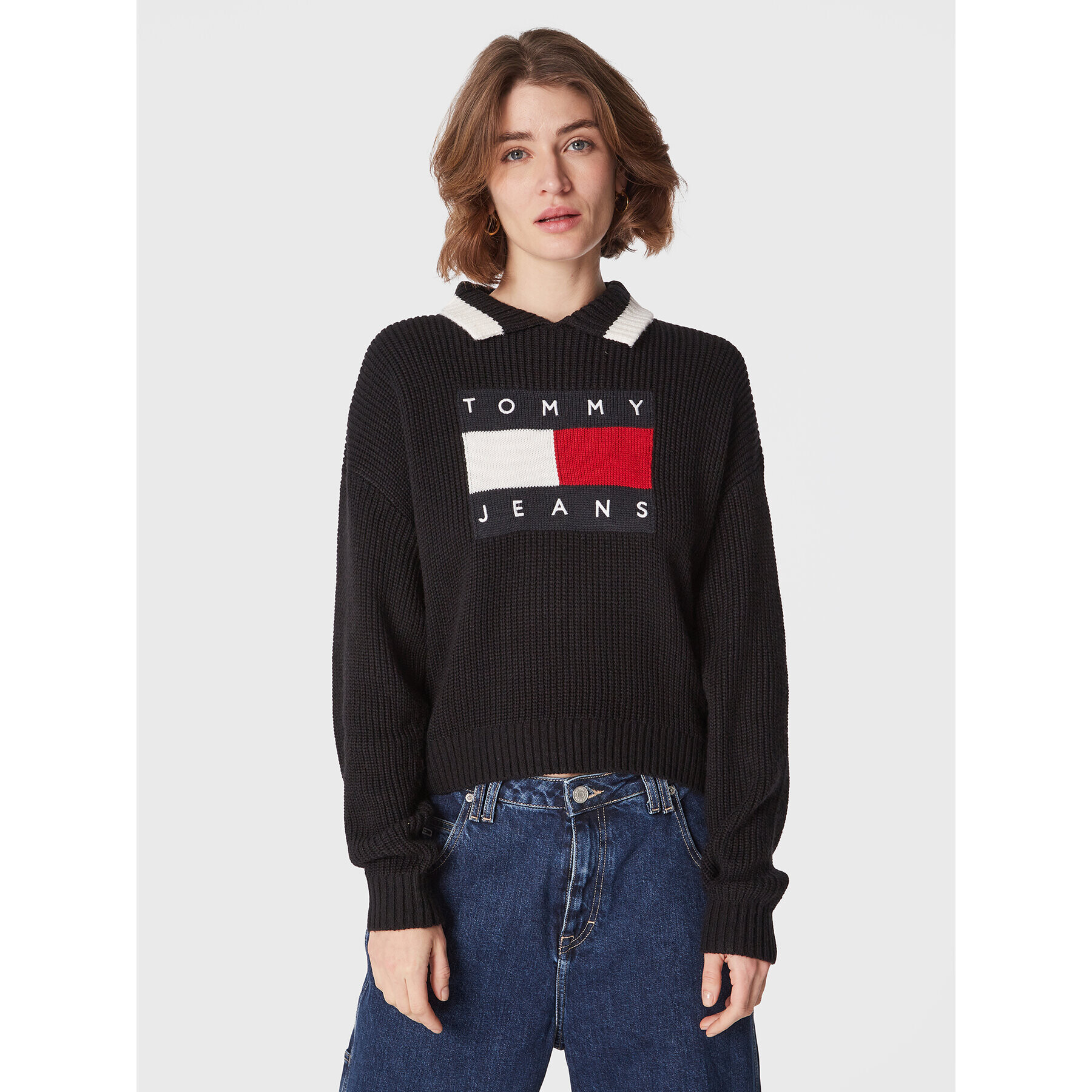 Tommy Jeans Sveter Flag DW0DW14951 Čierna Regular Fit - Pepit.sk