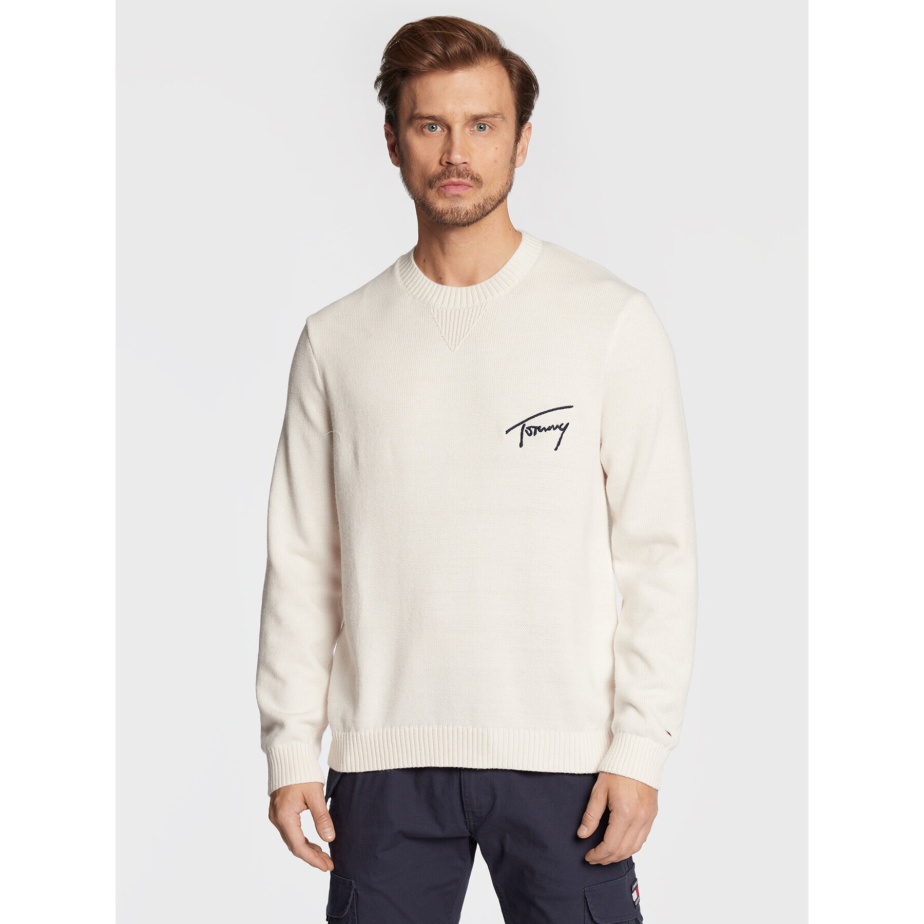 Tommy Jeans Sveter Signature DM0DM15062 Biela Relaxed Fit - Pepit.sk