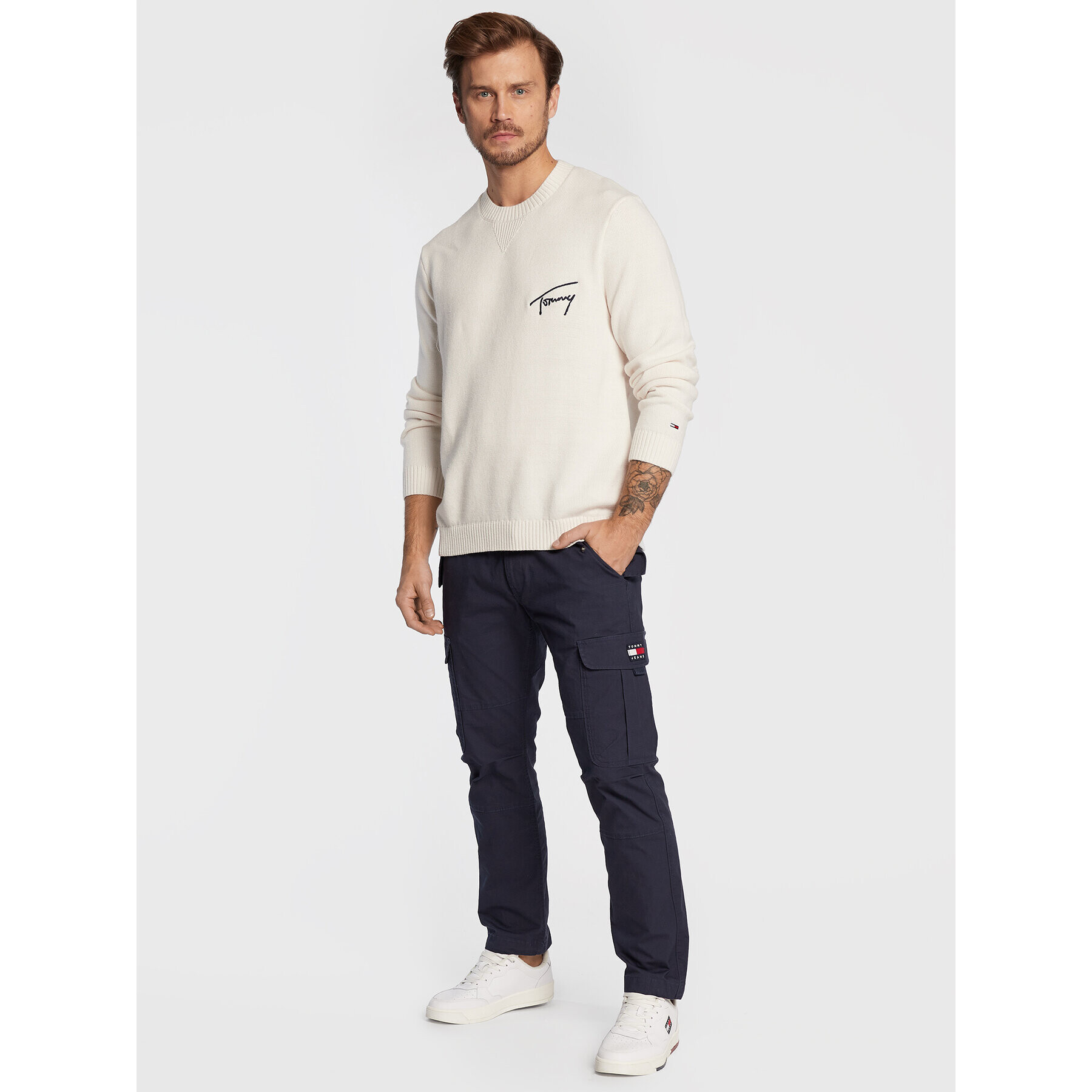 Tommy Jeans Sveter Signature DM0DM15062 Biela Relaxed Fit - Pepit.sk