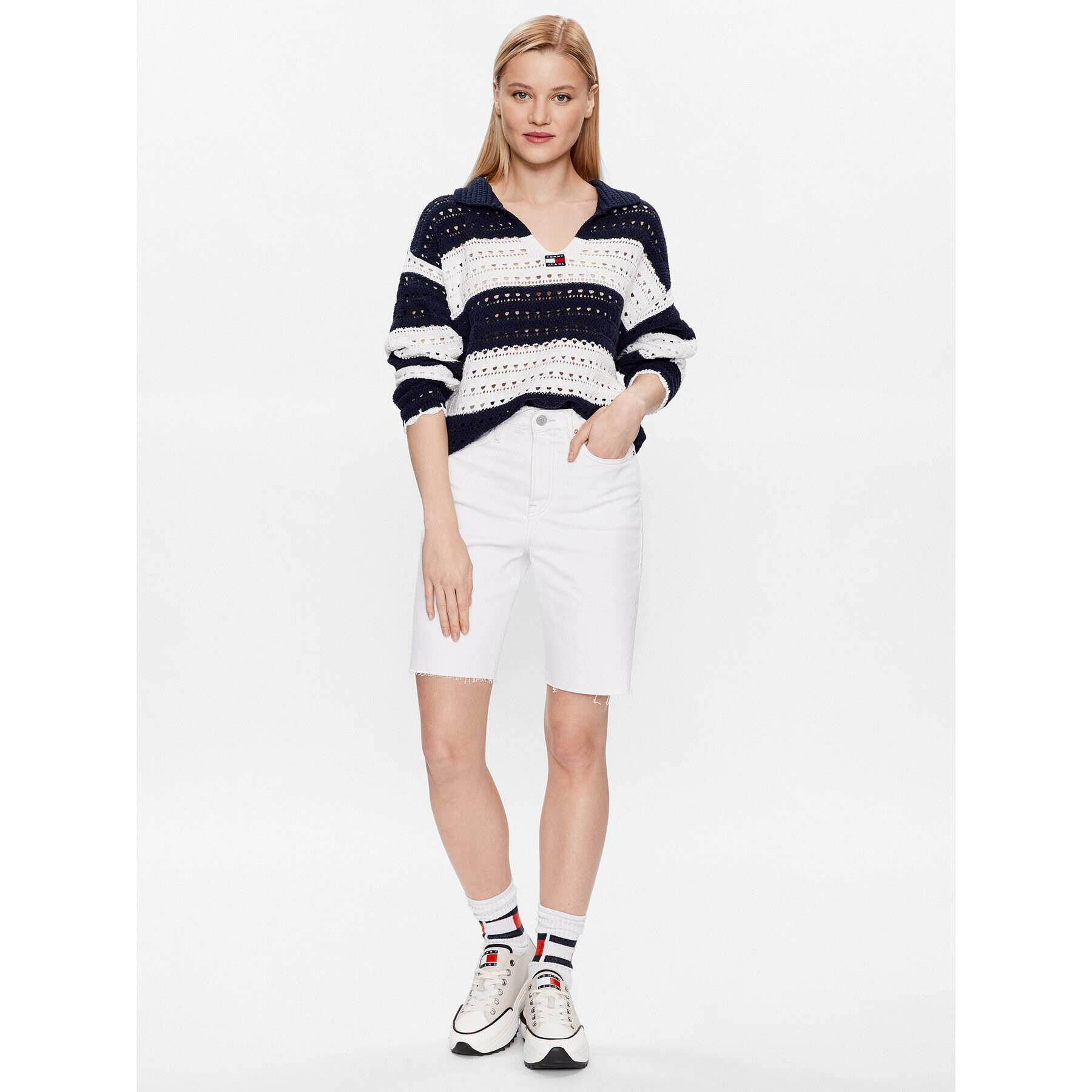 Tommy Jeans Sveter Summer Crochet DW0DW15404 Tmavomodrá Relaxed Fit - Pepit.sk