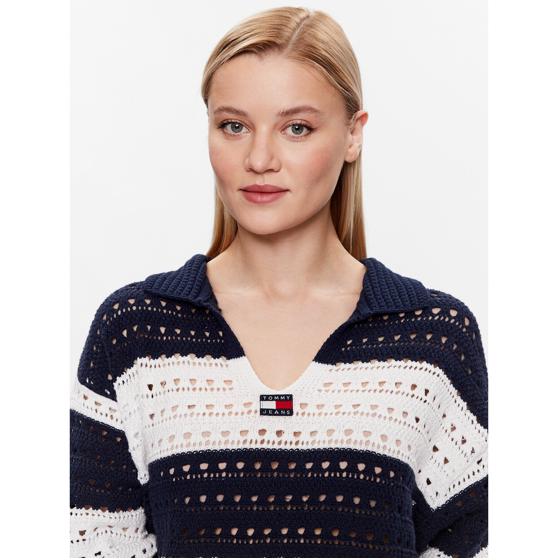 Tommy Jeans Sveter Summer Crochet DW0DW15404 Tmavomodrá Relaxed Fit - Pepit.sk