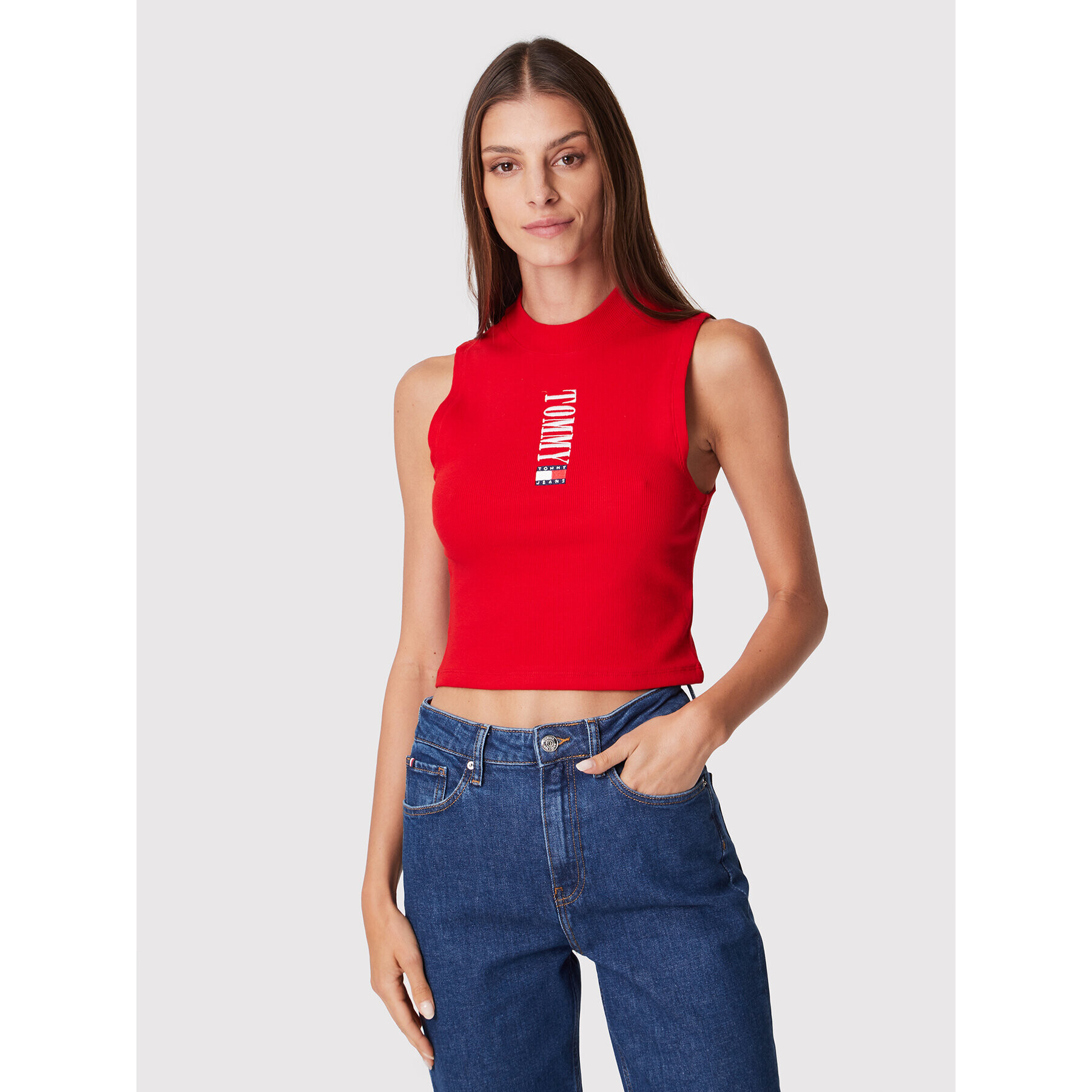 Tommy Jeans Top DW0DW14377 Červená Slim Fit - Pepit.sk