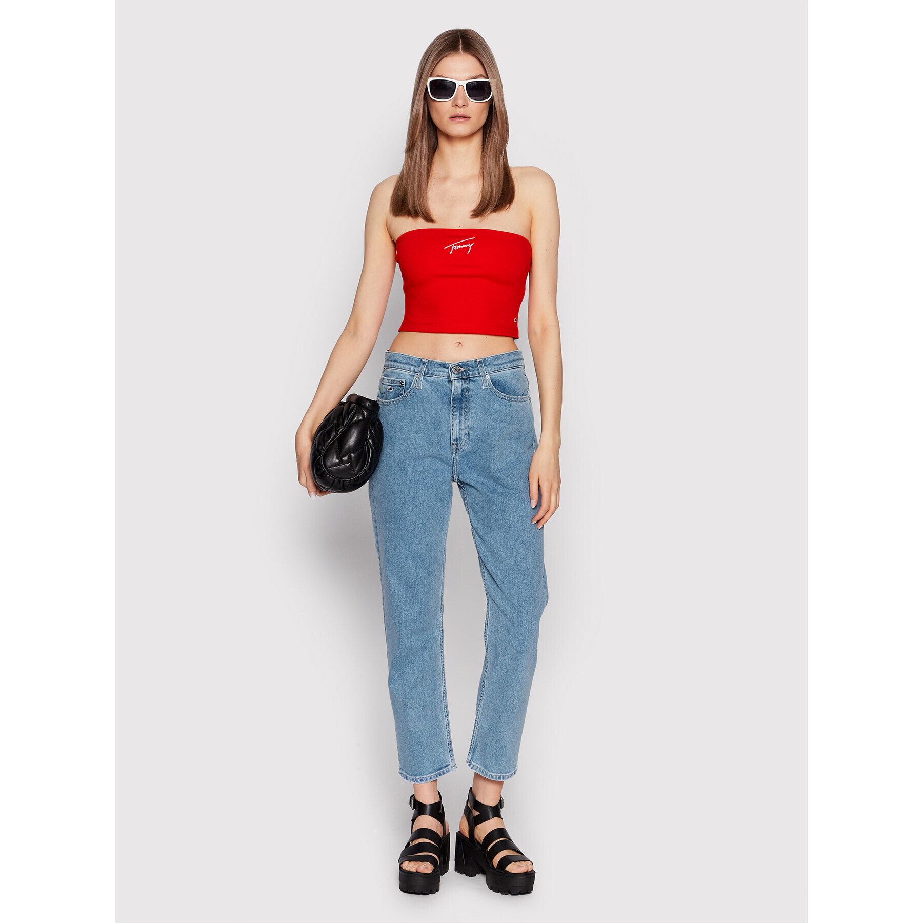 Tommy Jeans Top Signature DW0DW12733 Červená Cropp Fit - Pepit.sk