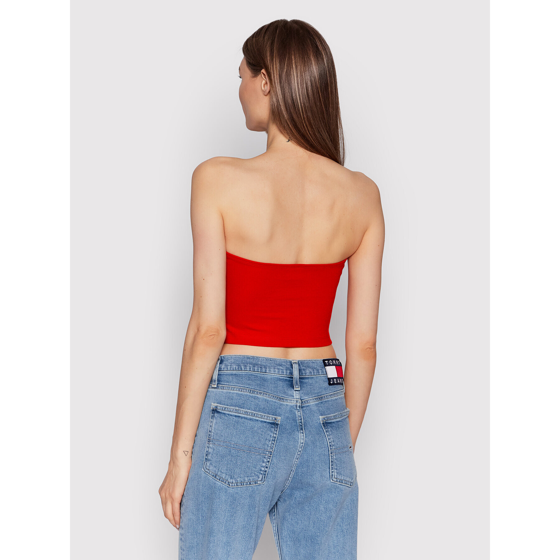 Tommy Jeans Top Signature DW0DW12733 Červená Cropp Fit - Pepit.sk