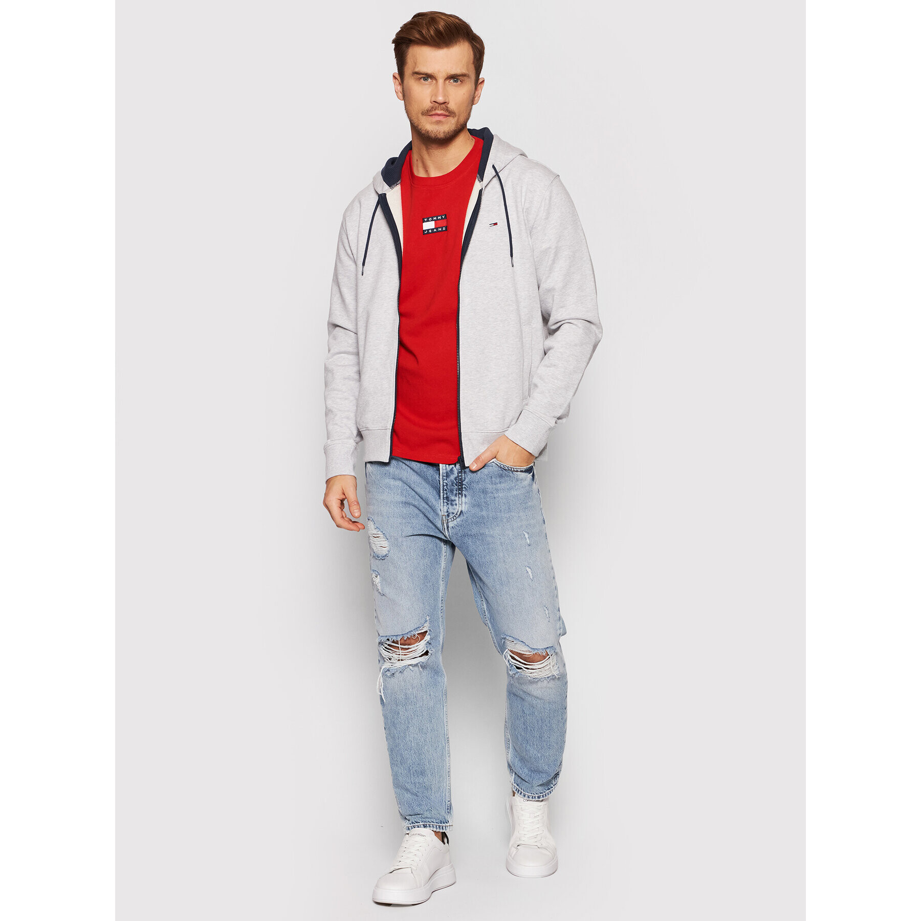 Tommy Jeans Tričko Badge DM0DM10925 Červená Regular Fit - Pepit.sk