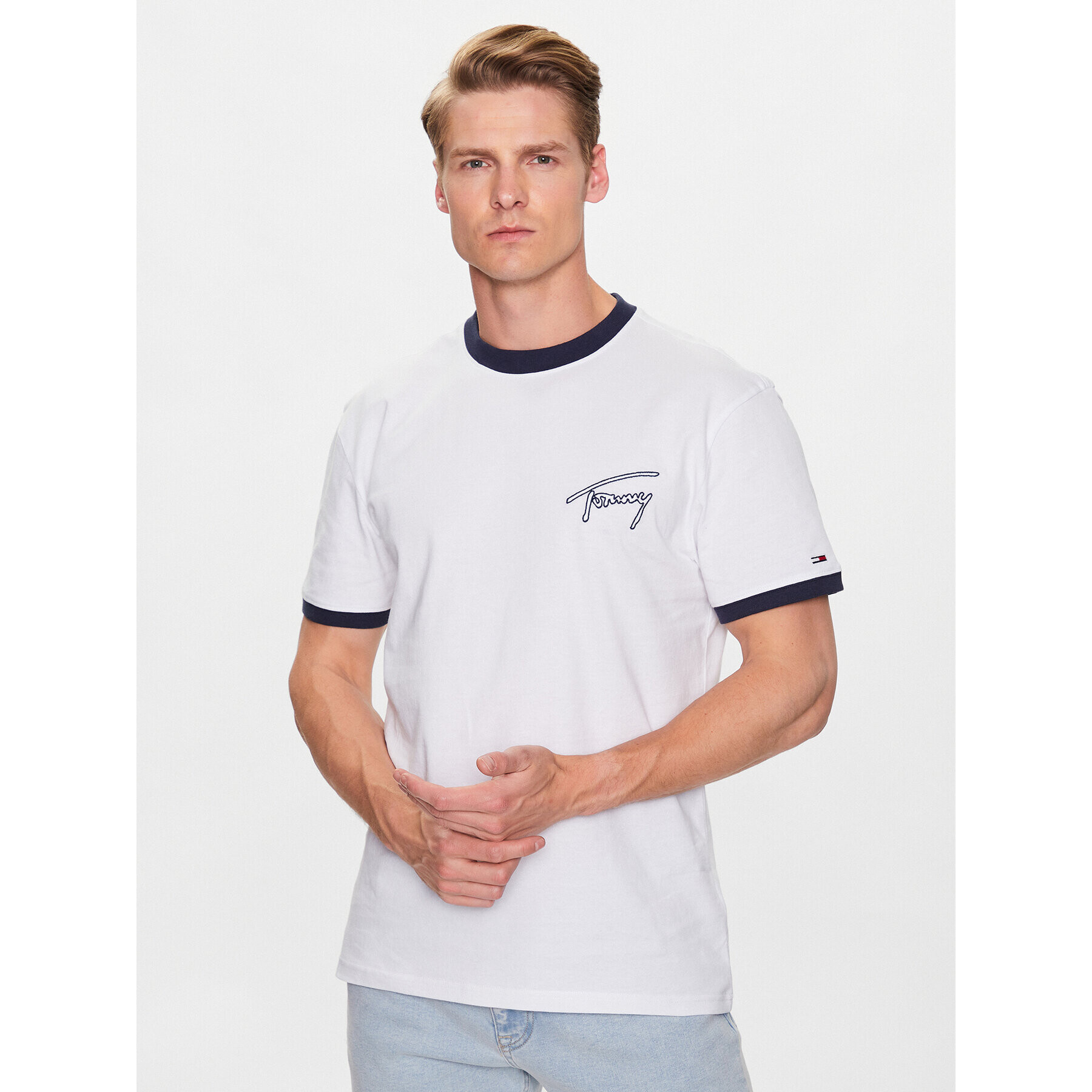 Tommy Jeans Tričko Classic Signature Ringer DM0DM16324 Biela Regular Fit - Pepit.sk