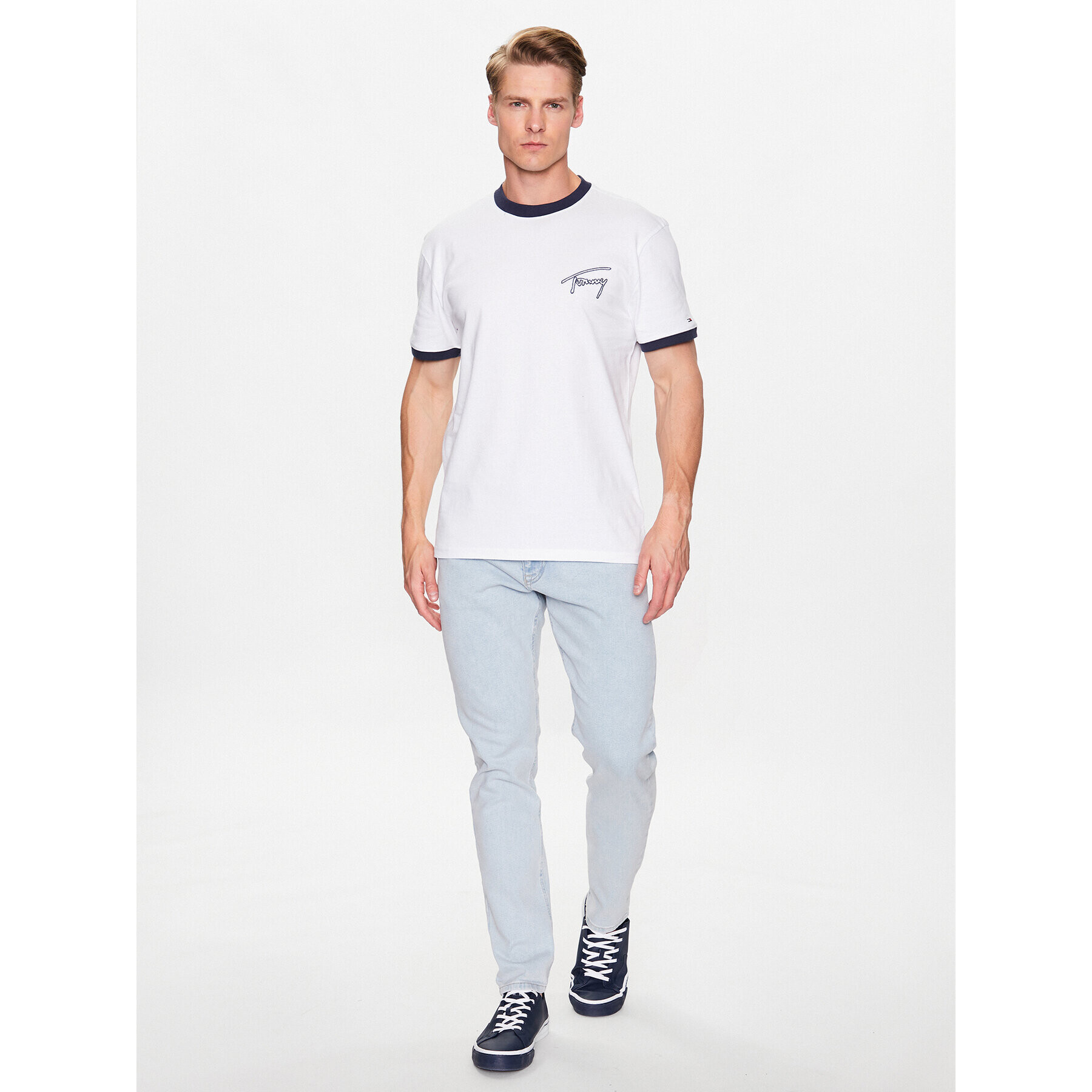 Tommy Jeans Tričko Classic Signature Ringer DM0DM16324 Biela Regular Fit - Pepit.sk