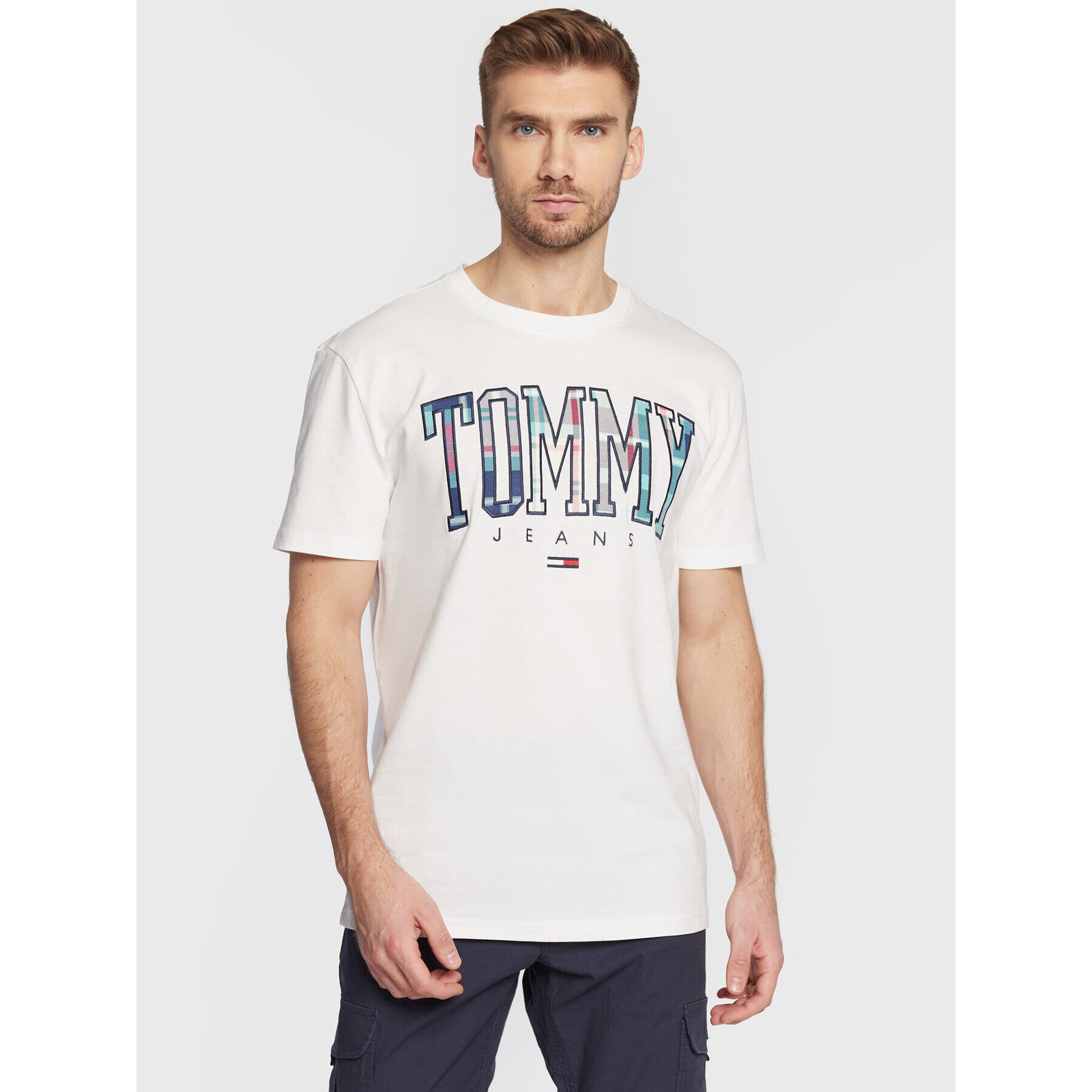 Tommy Jeans Tričko Classic Tartan DM0DM15666 Biela Classic Fit - Pepit.sk