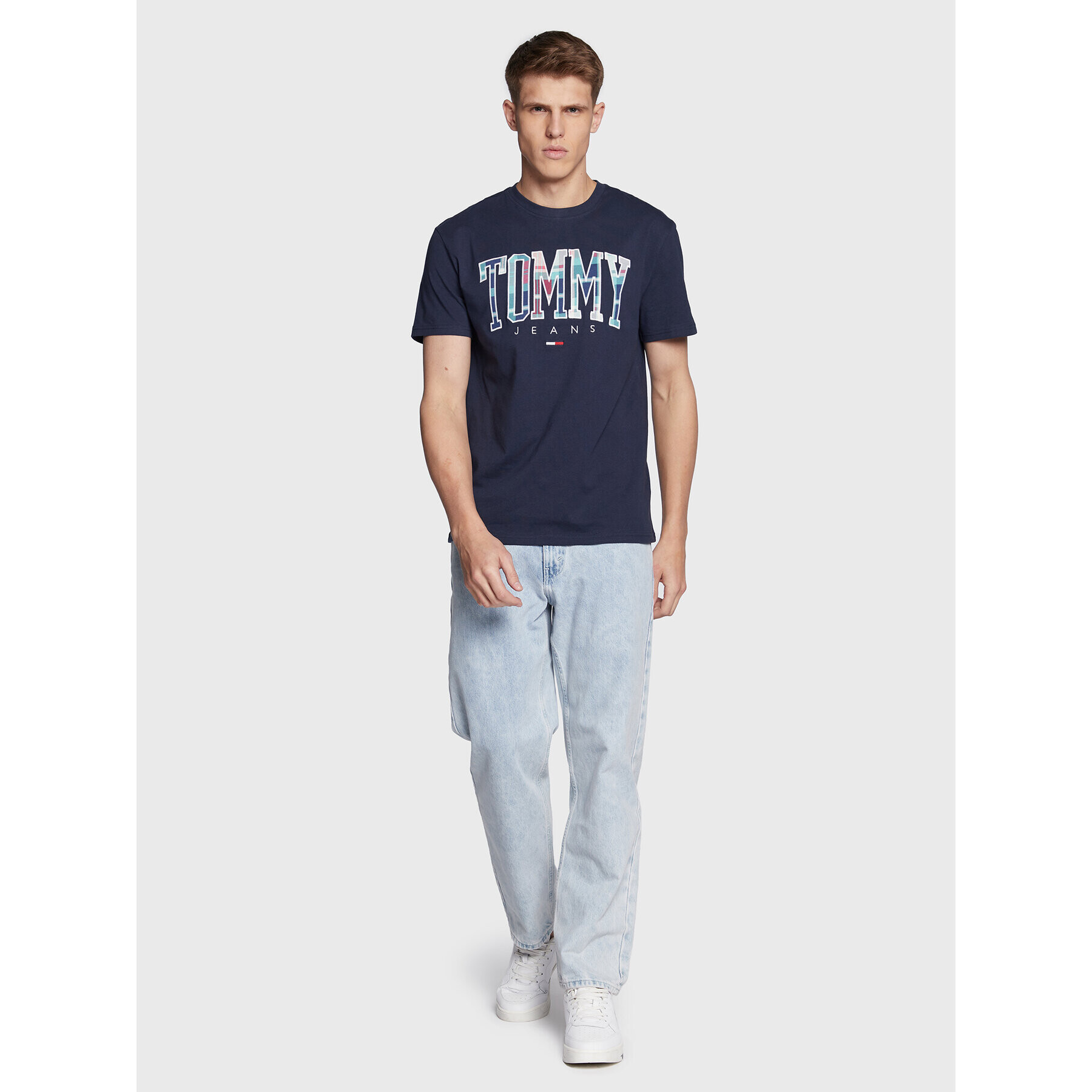 Tommy Jeans Tričko Classic Tartan DM0DM15666 Tmavomodrá Classic Fit - Pepit.sk