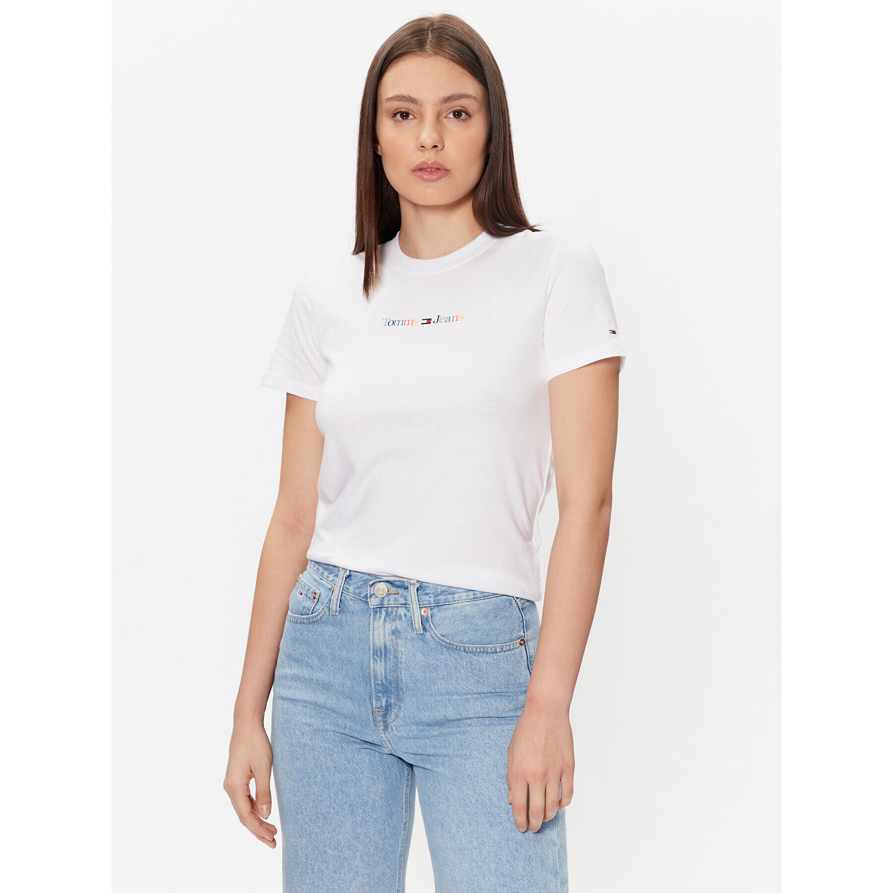 Tommy Jeans Tričko Color Serif Linear DW0DW15447 Biela Regular Fit - Pepit.sk