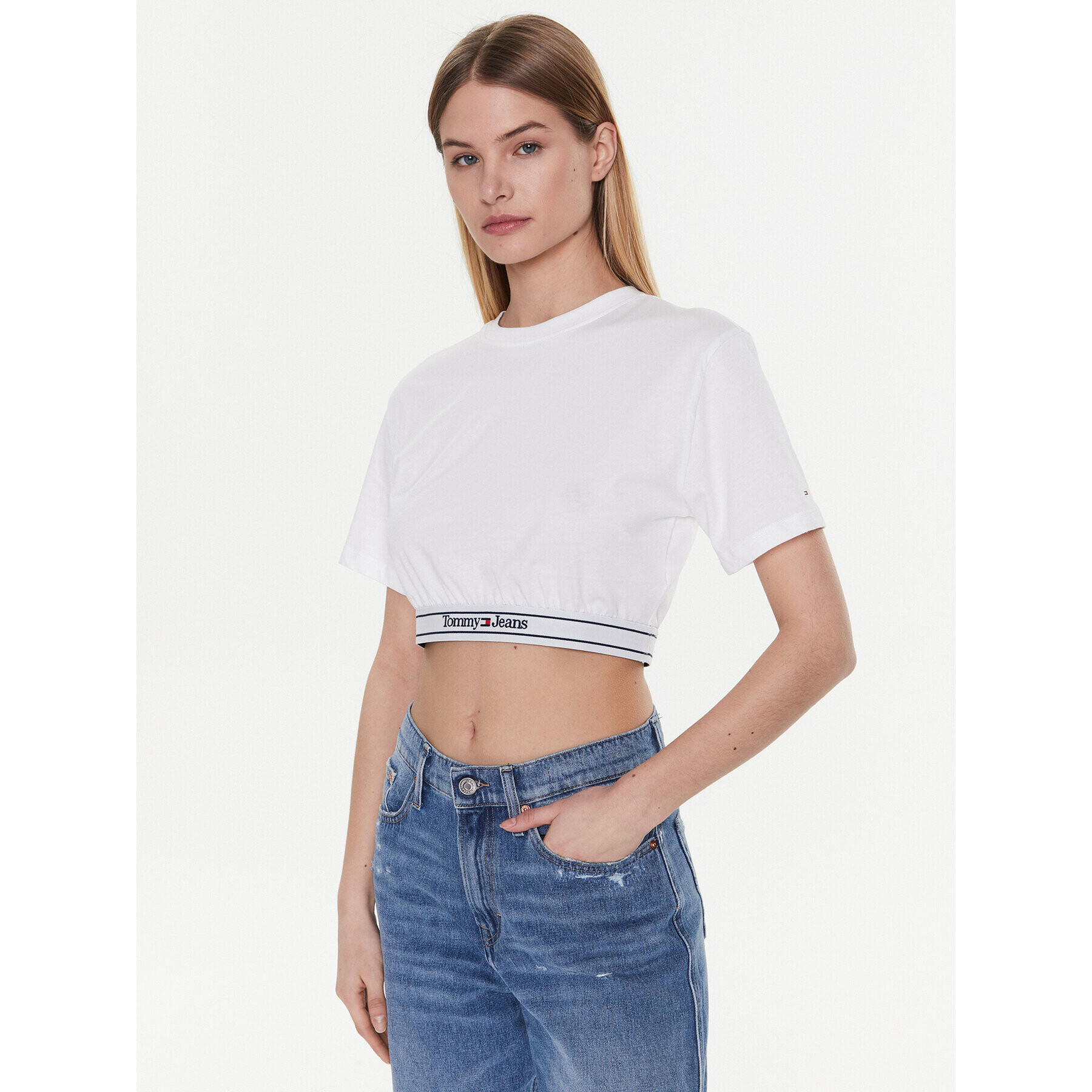 Tommy Jeans Tričko DW0DW15167 Biela Cropped Fit - Pepit.sk