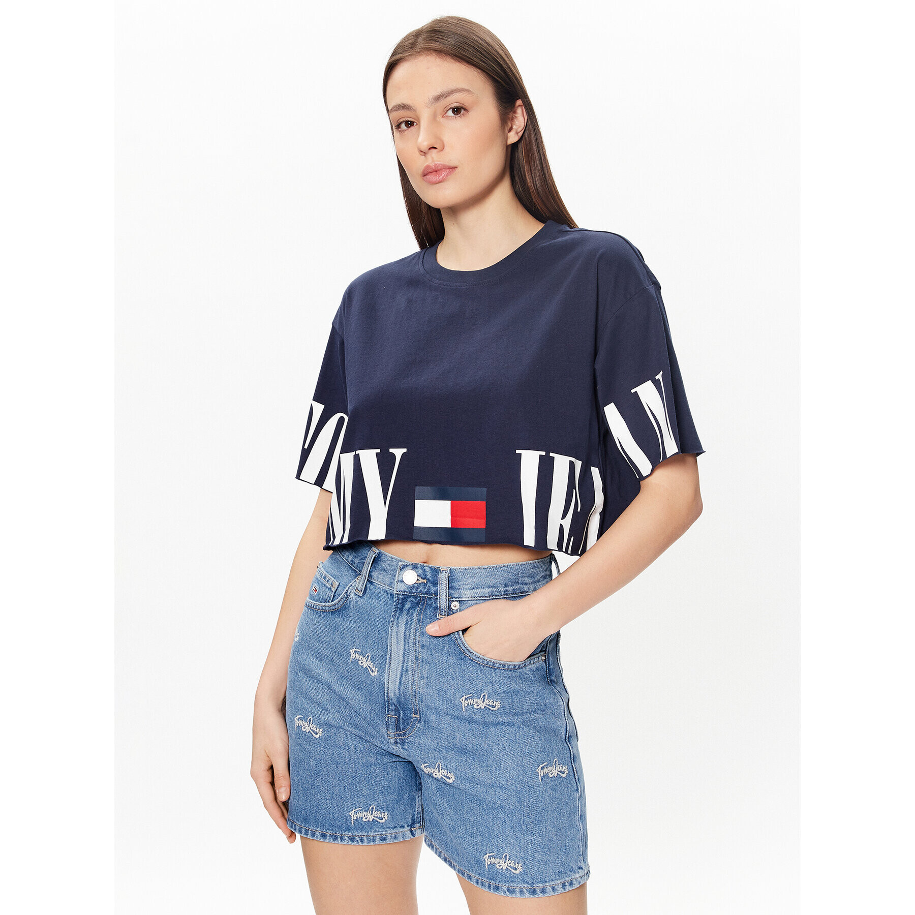 Tommy Jeans Tričko DW0DW15460 Tmavomodrá Cropped Fit - Pepit.sk