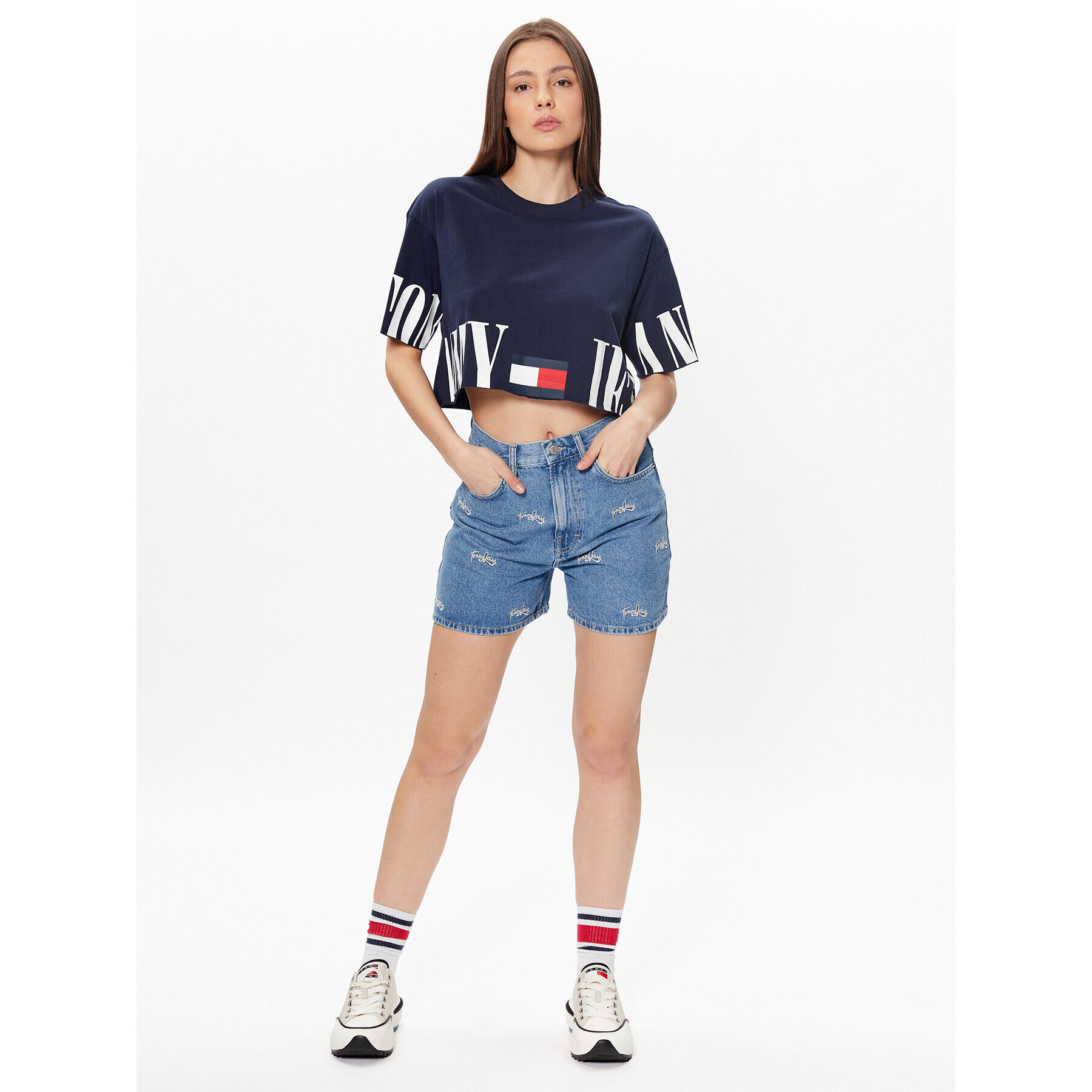 Tommy Jeans Tričko DW0DW15460 Tmavomodrá Cropped Fit - Pepit.sk