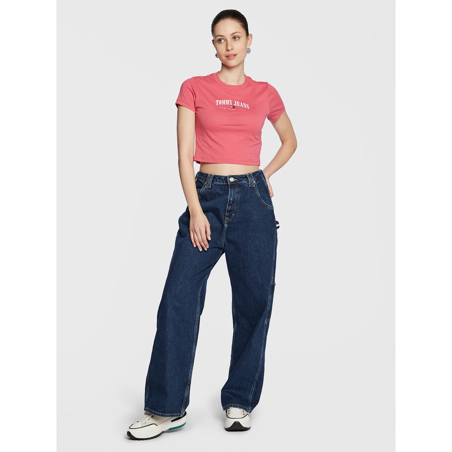 Tommy Jeans Tričko Essential Logo DW0DW14910 Ružová Cropped Fit - Pepit.sk