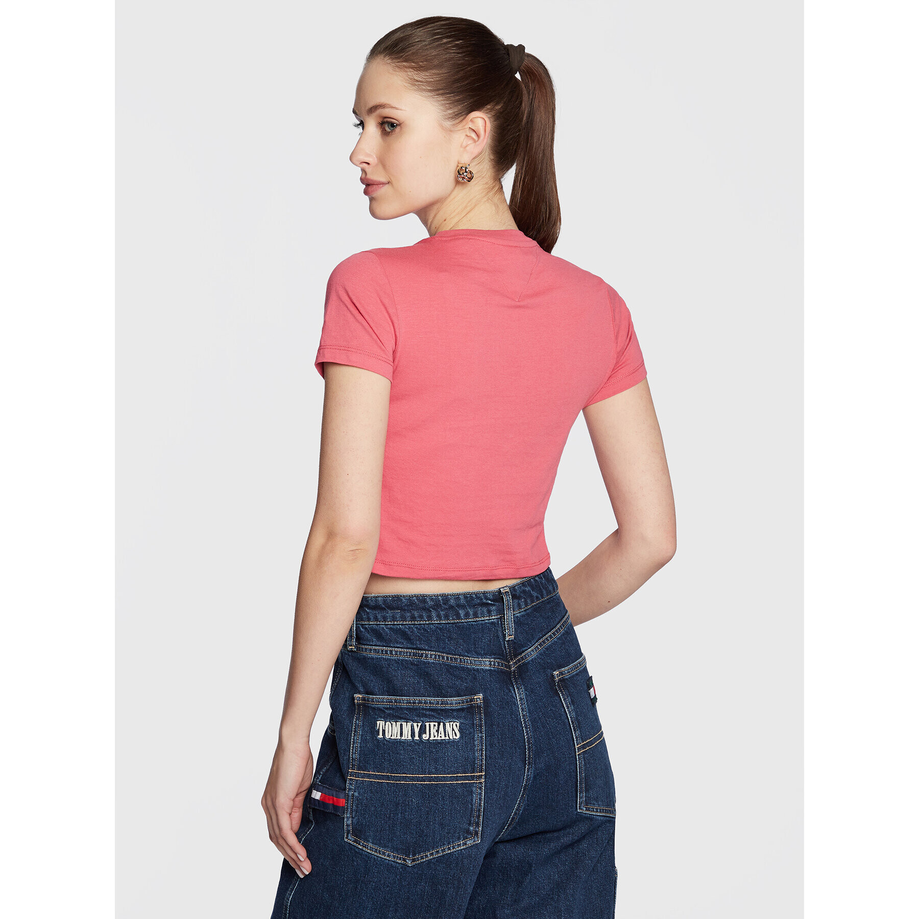 Tommy Jeans Tričko Essential Logo DW0DW14910 Ružová Cropped Fit - Pepit.sk