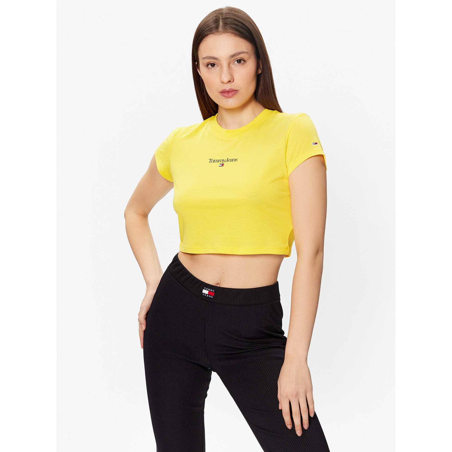 Tommy Jeans Tričko Essential Logo DW0DW15444 Žltá Cropped Fit - Pepit.sk