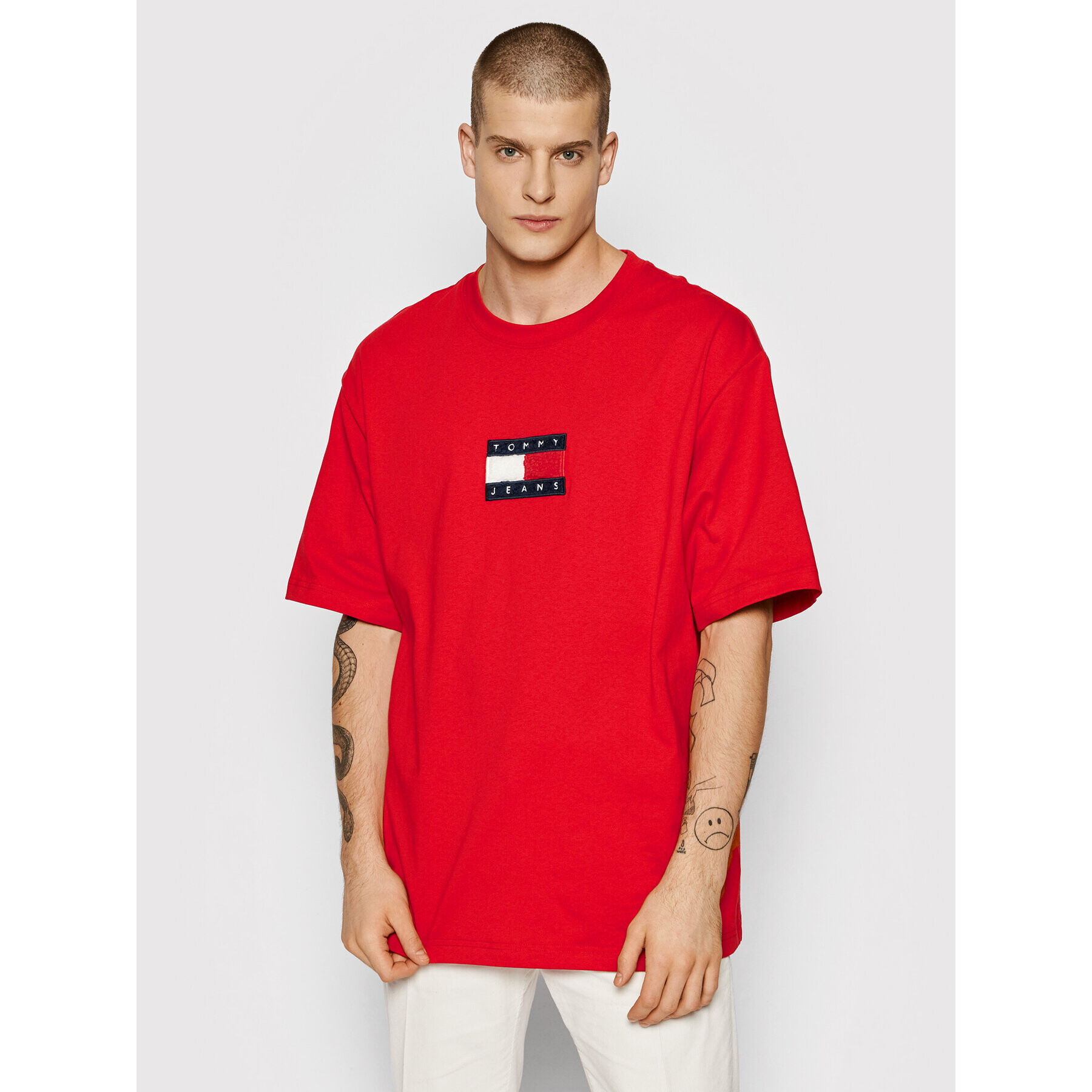 Tommy Jeans Tričko Heavy Jersey Skate DM0DM12581 Červená Relaxed Fit - Pepit.sk