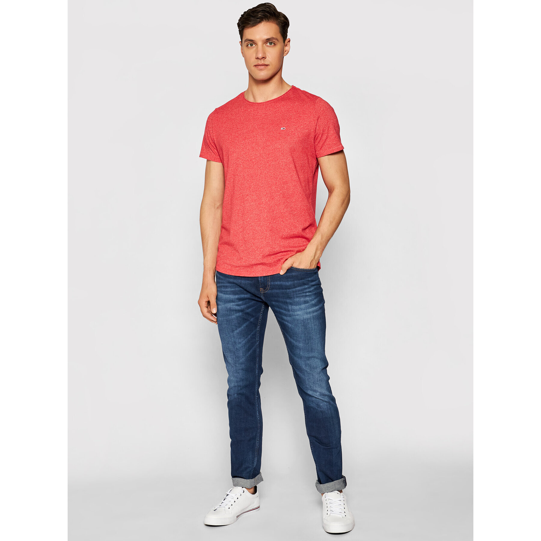 Tommy Jeans Tričko Jaspe DM0DM09586 Červená Slim Fit - Pepit.sk