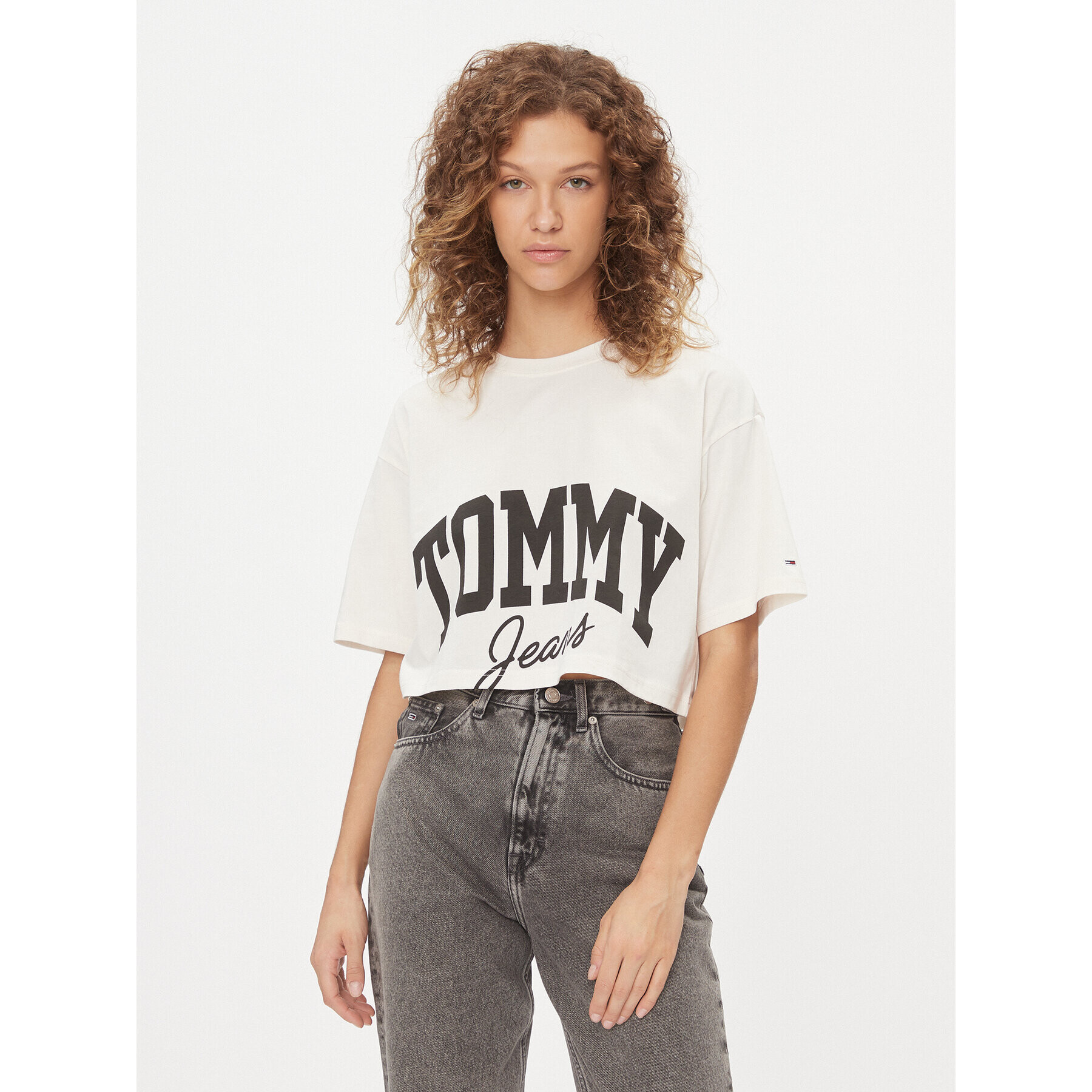 Tommy Jeans Tričko New Varsity DW0DW16445 Biela Cropped Fit - Pepit.sk