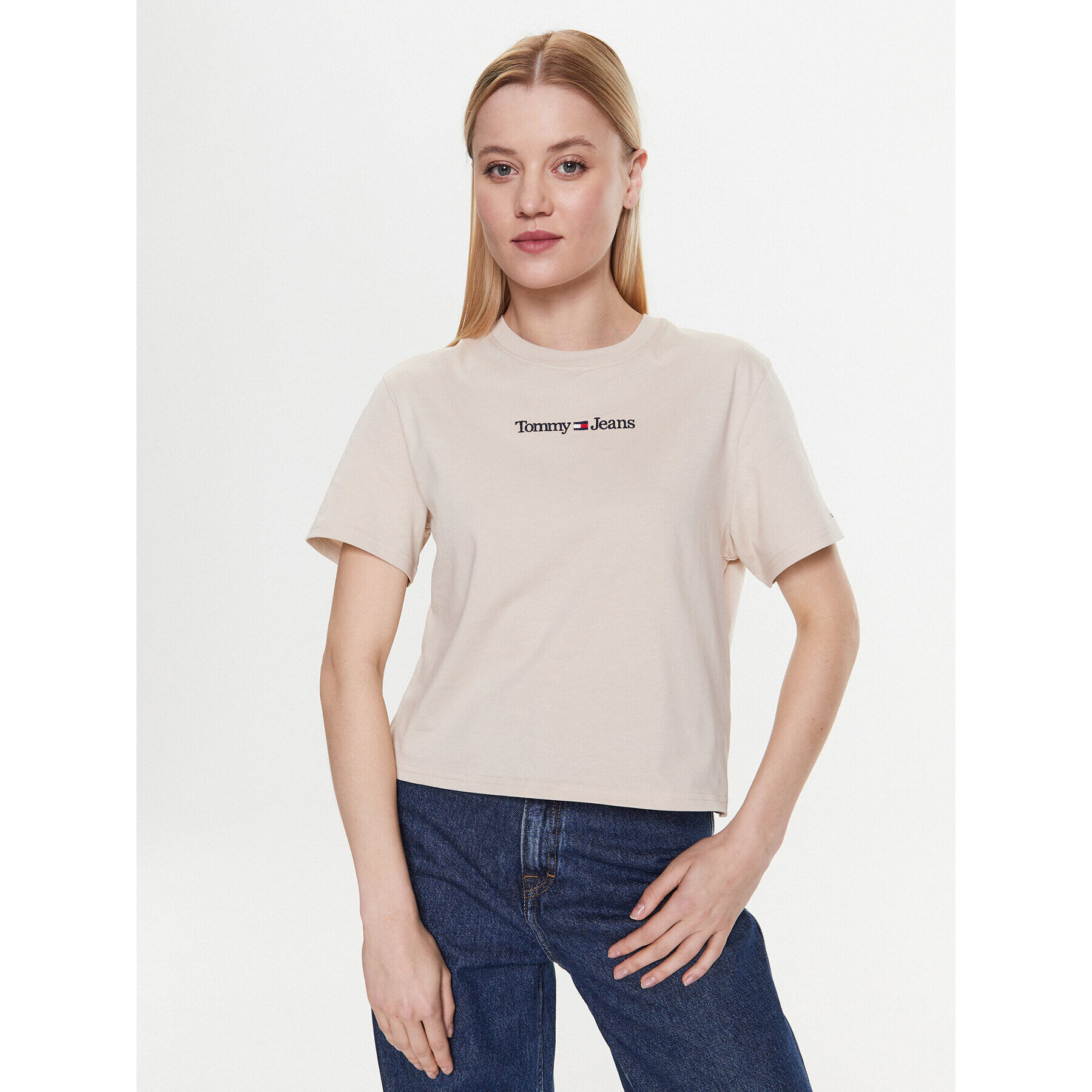 Tommy Jeans Tričko Serif Linear DW0DW15049 Béžová Regular Fit - Pepit.sk