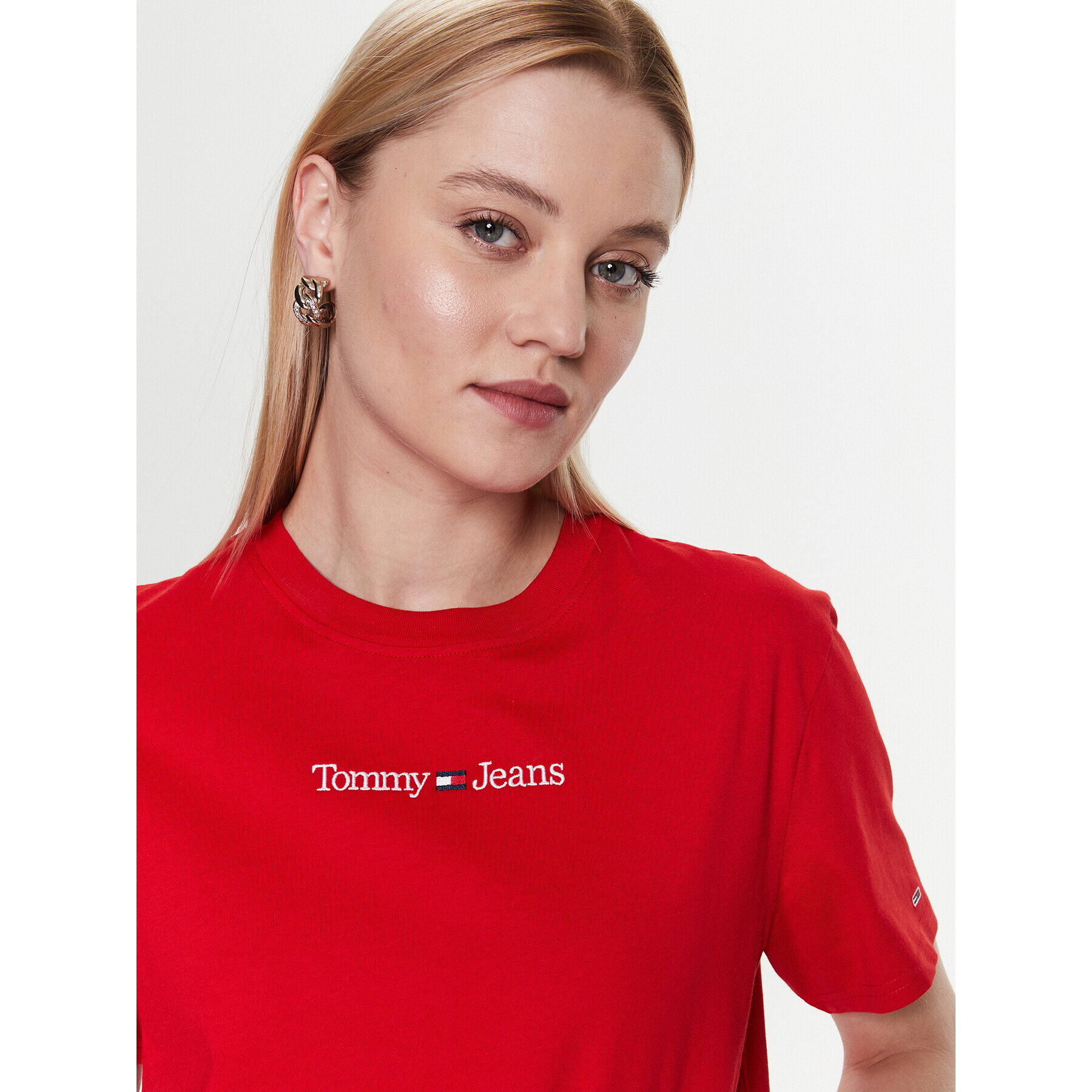 Tommy Jeans Tričko Serif Linear DW0DW15049 Červená Regular Fit - Pepit.sk