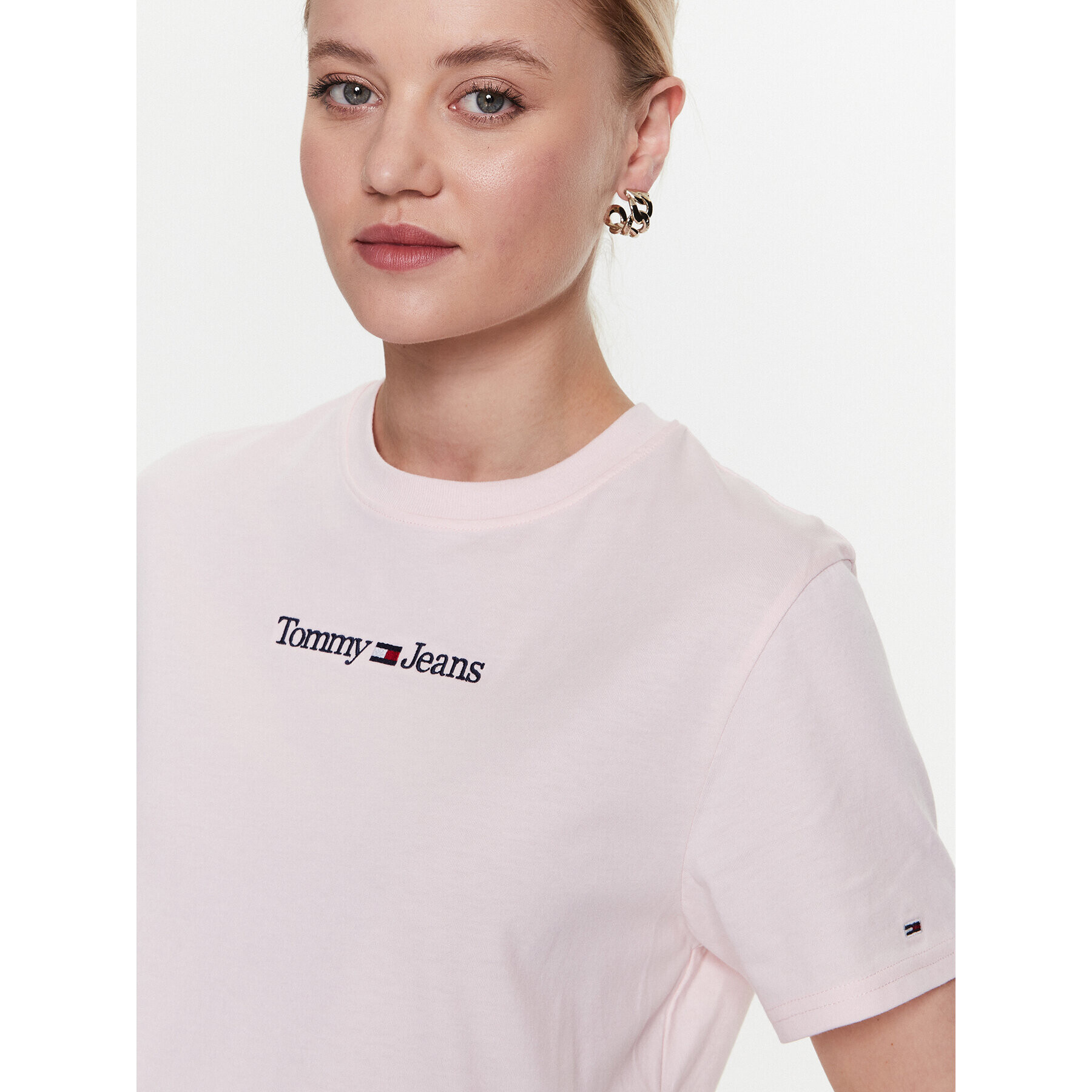 Tommy Jeans Tričko Serif Linear DW0DW15049 Ružová Regular Fit - Pepit.sk