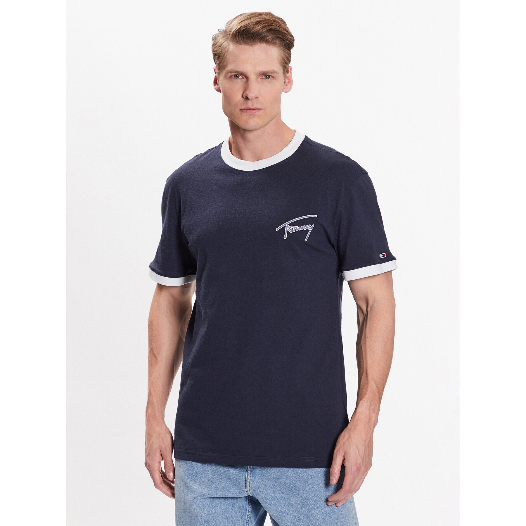 Tommy Jeans Tričko Signature DM0DM16324 Tmavomodrá Regular Fit - Pepit.sk