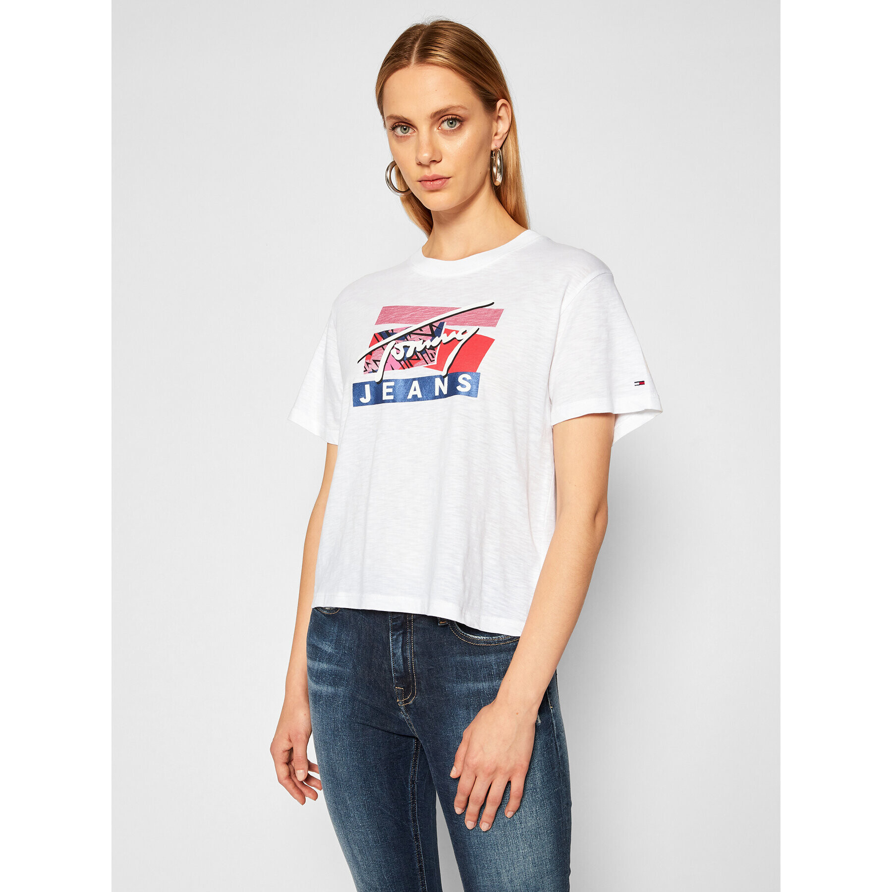 Tommy Jeans Tričko Signature Logo Tee DW0DW09070 Biela Regular Fit - Pepit.sk