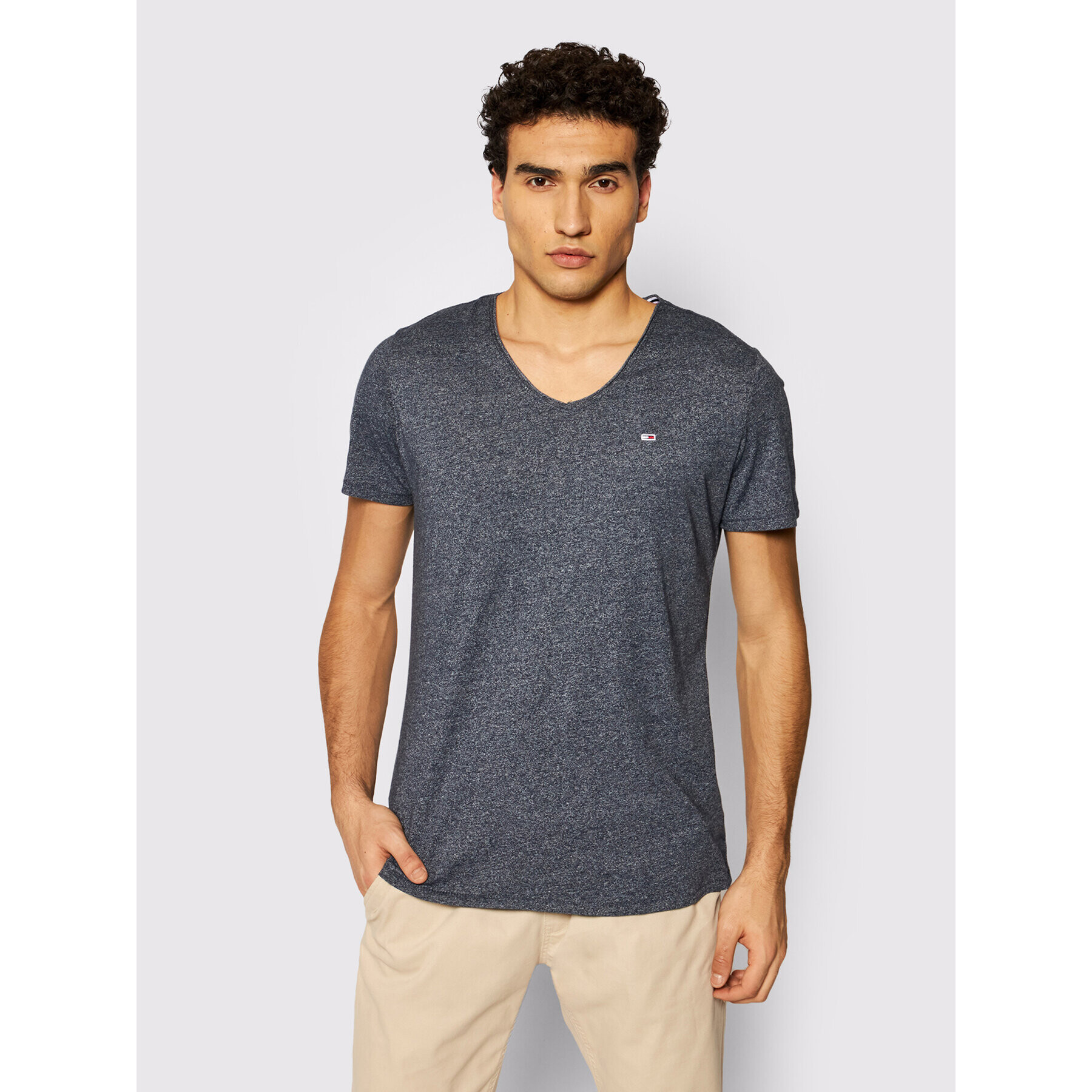 Tommy Jeans Tričko Tjm Jaspe V Neck DM0DM09587 Tmavomodrá Slim Fit - Pepit.sk