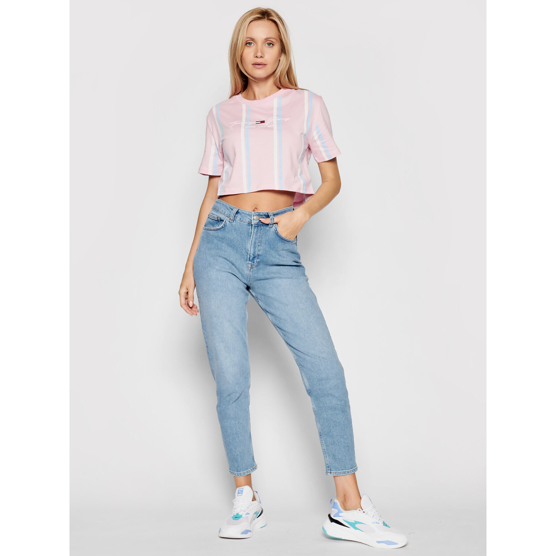 Tommy Jeans Tričko Tjw Stripe 2 DW0DW10962 Ružová Cropped Fit - Pepit.sk